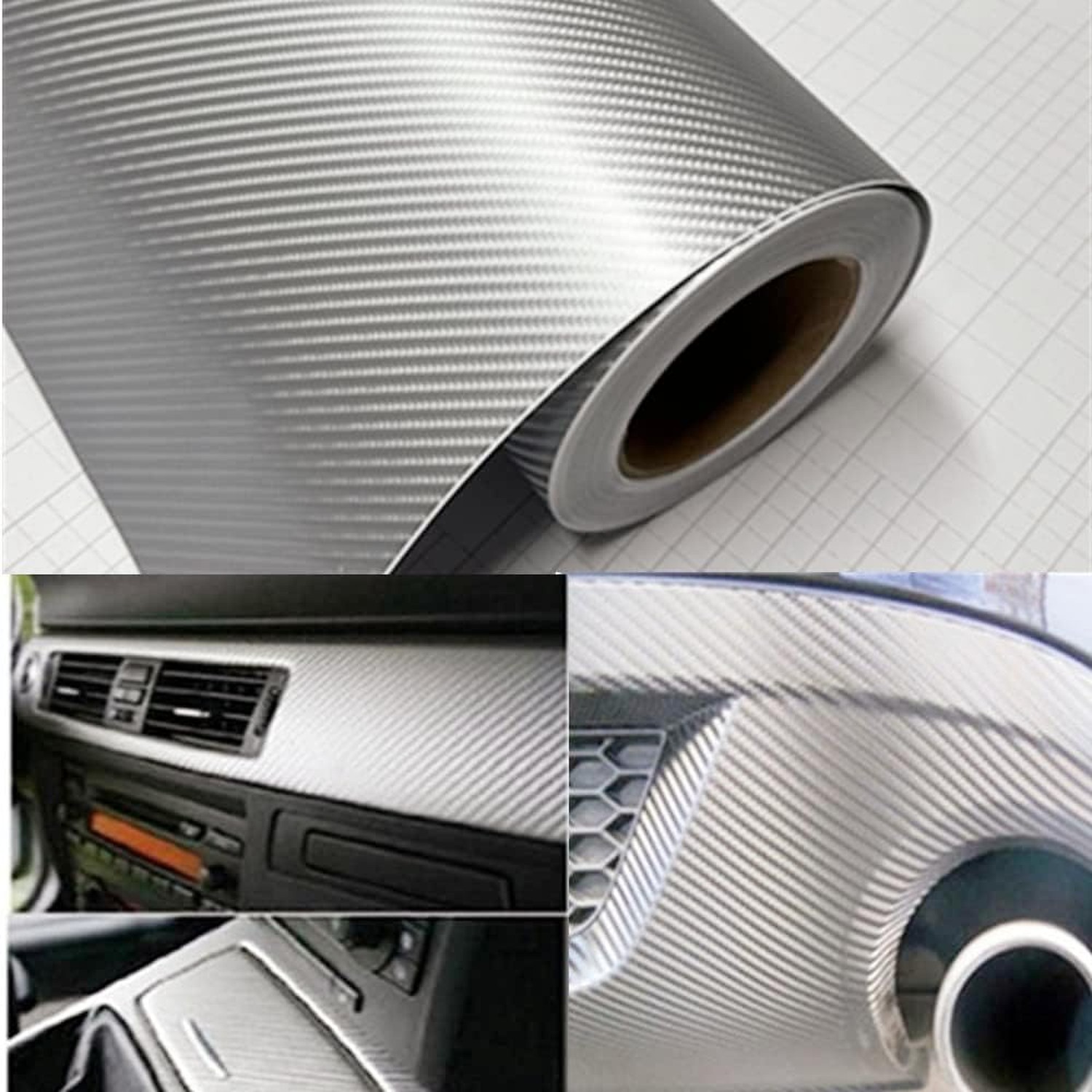 DIYAH 4D Carbon Silver Fiber Vinyl Wrap Sticker with Air Release Bubble Free …