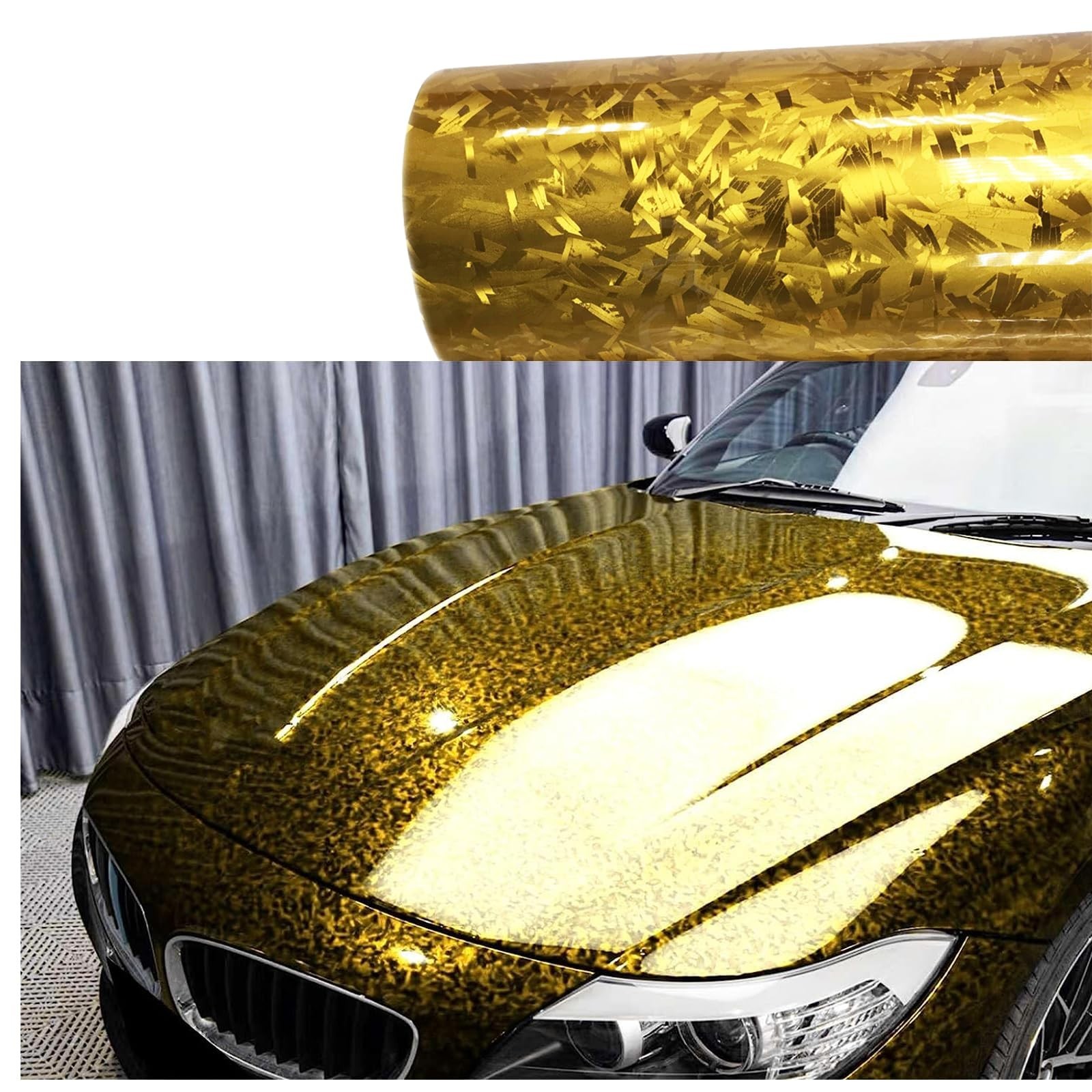 Gold Forged Gloss Carbon Fiber Car Vinyl Wrap Roll Air Release Adhesive Film …
