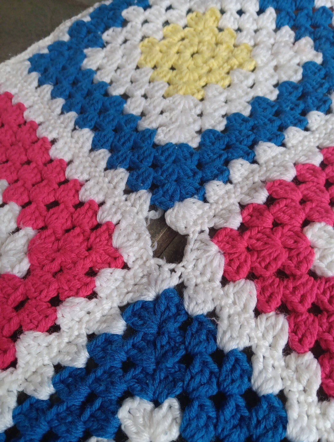 Granny Square Crochet Afghan Throw Blanket White Multi Color 62×50″ Handmade Vtg