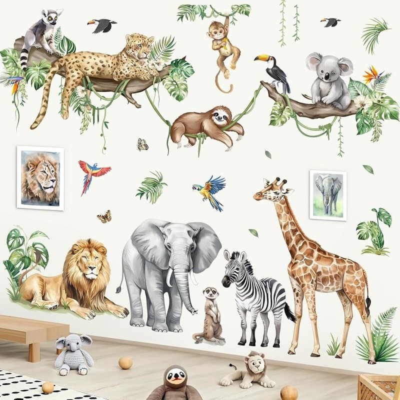 Jungle Animals Wall Decals Stickers Kids Room Nursery Decor Removable Waterproof