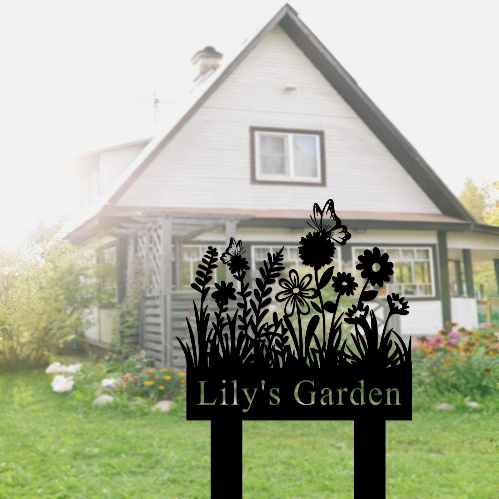 Custom Garden Metal Sign with Stake, Personalized Flower Yard Decor