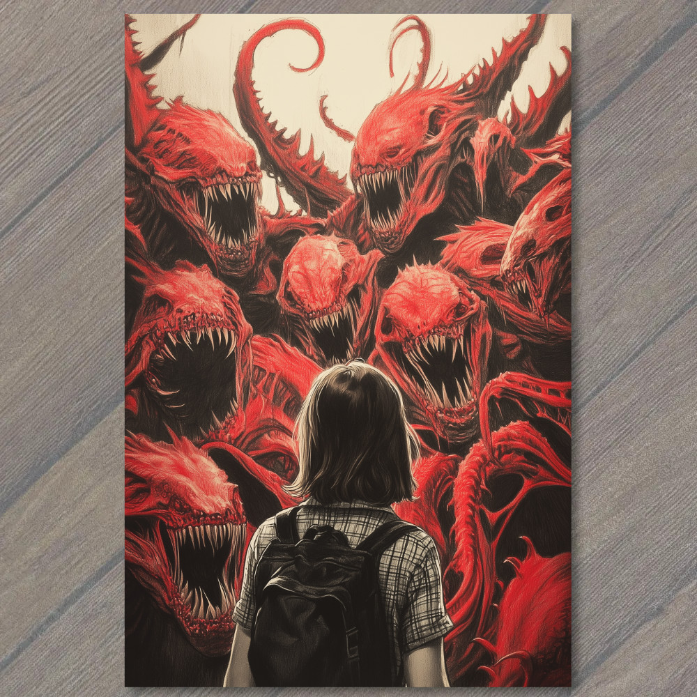 Art Print Student Backpack Surrounded Red Demons Tentacles Surreal Terror Gothic