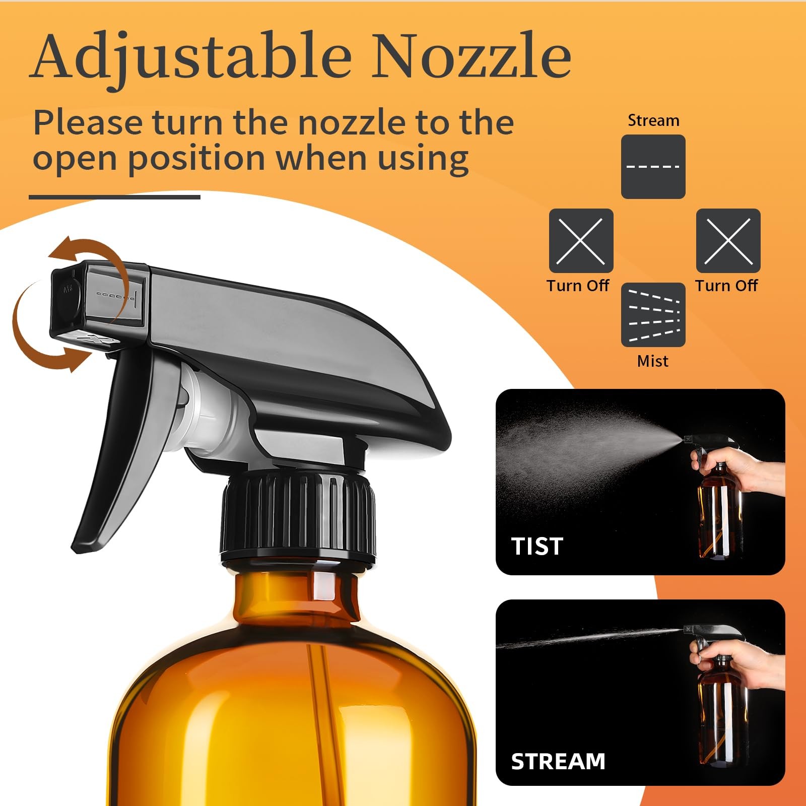 2 Pack Amber Glass Spray Bottles 16 Oz Refillable Bottles