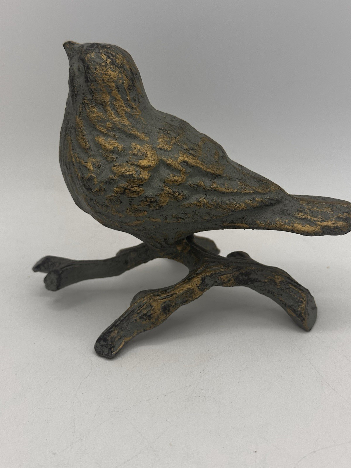 Bird on Branch Figurine Verdigris Antique Turquoise Cast Iron Paperweight Decor