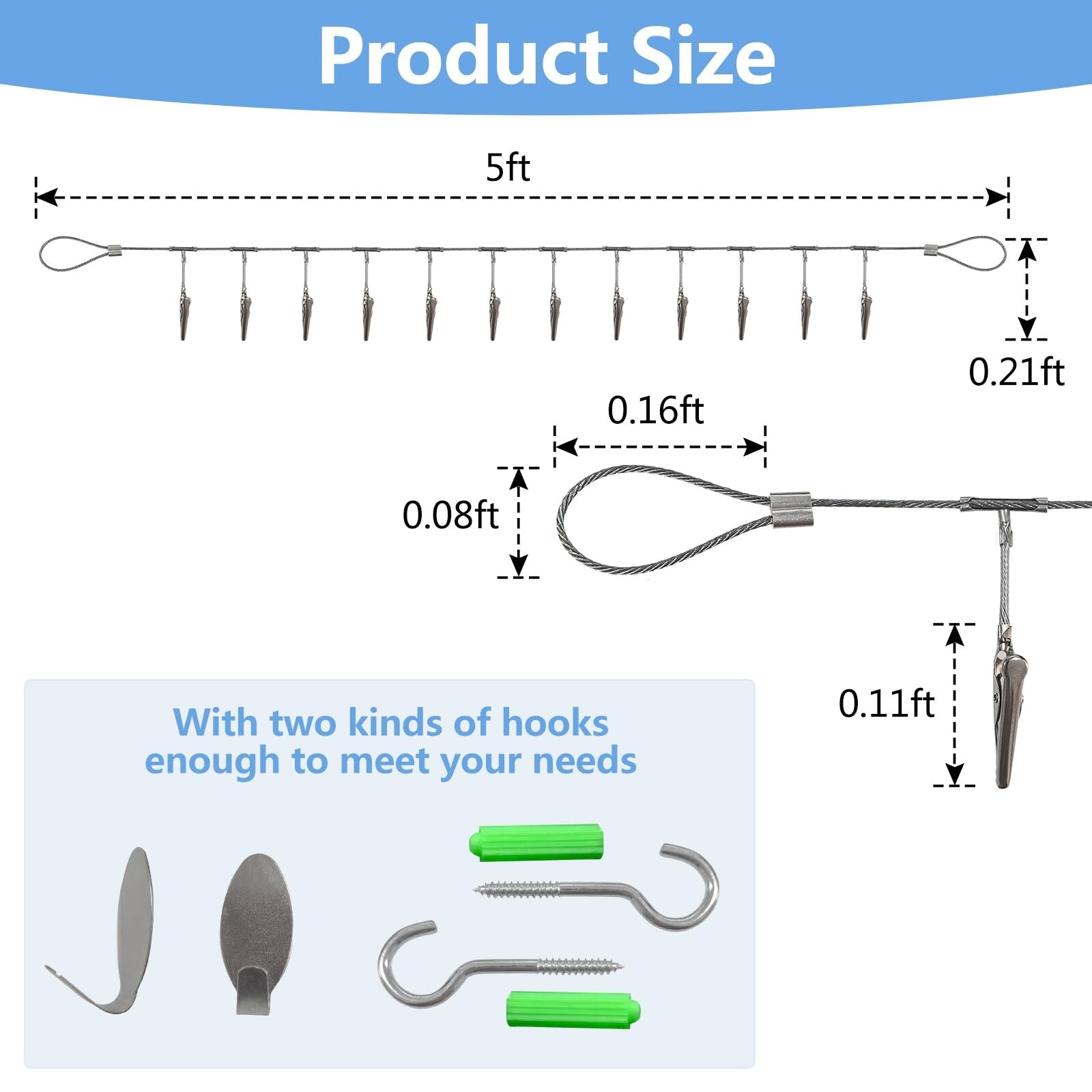 Multi-Purpose Steel Wall Hanging Display Wire Rod with 12 Clips Wall Mounted …