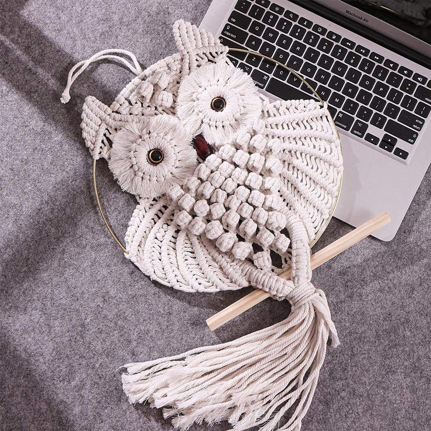 Owl Macrame Wall Hanging Handmade Woven Tapestry Boho Art Home Decor Tassel Gift