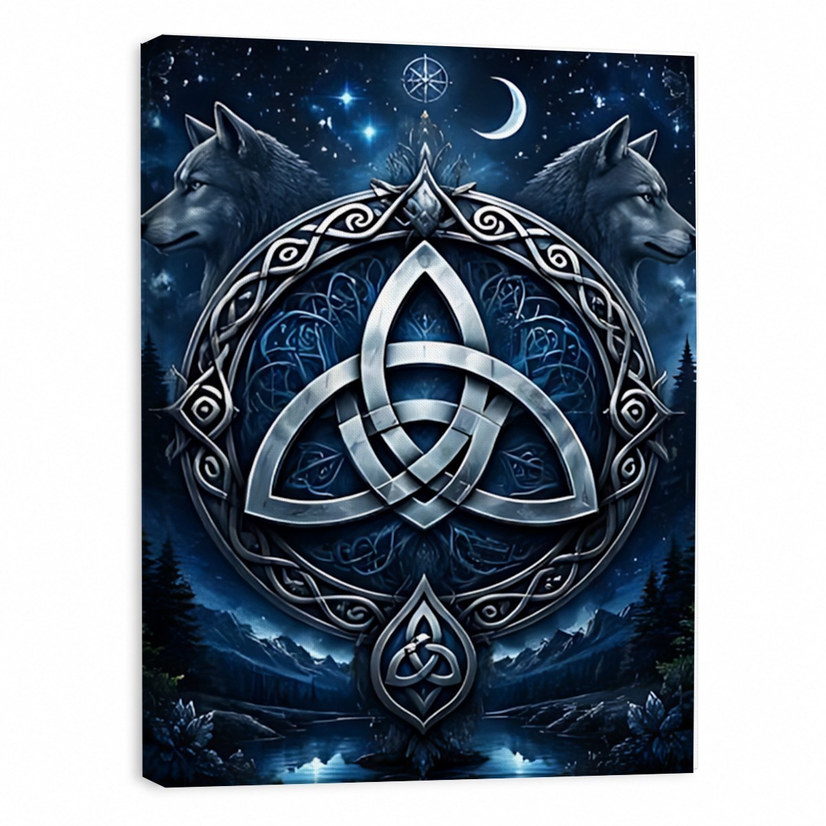 Celtic Wolf Triquetra Canvas Wall Art Norse Moon Symbol Print Pagan Gothic Decor