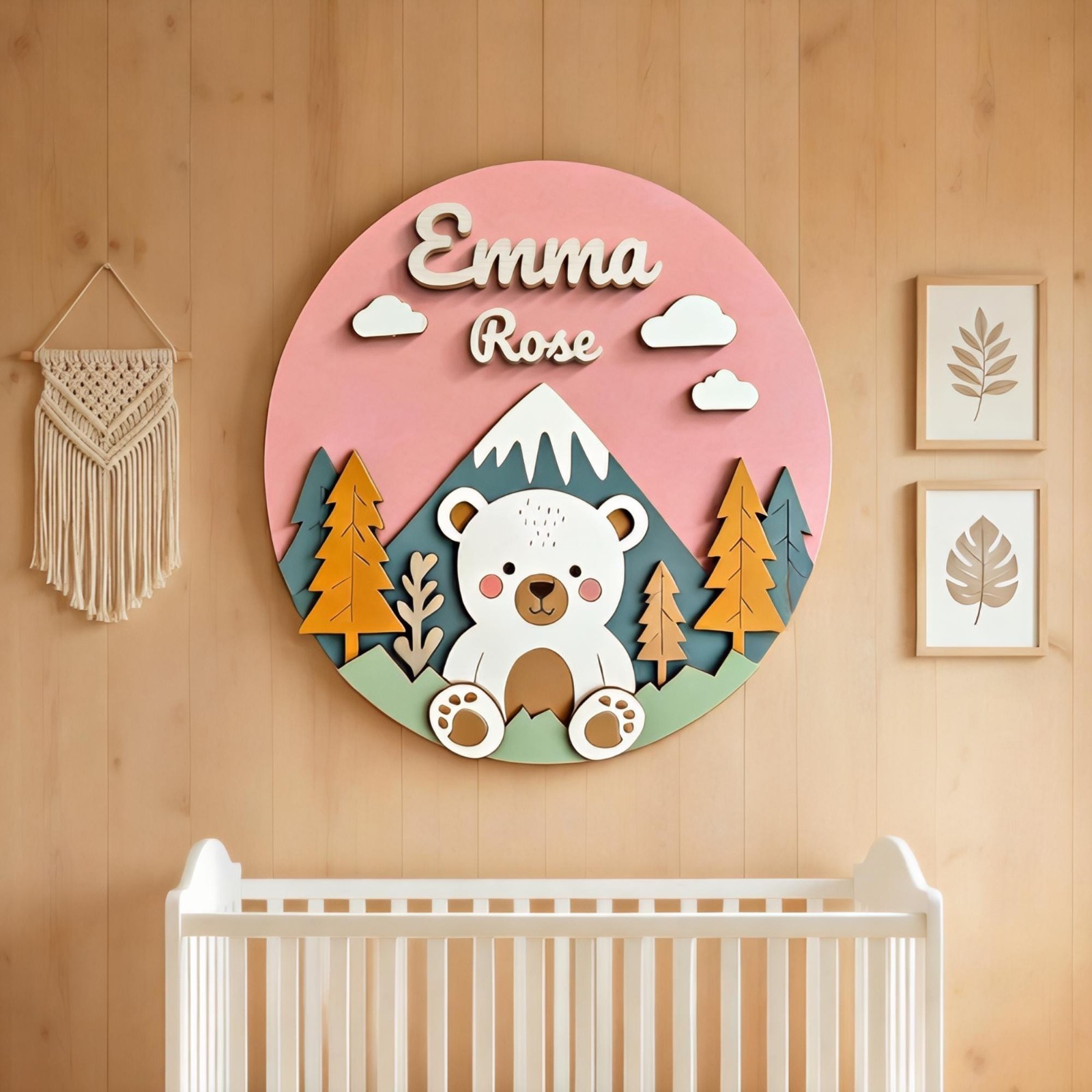 Personalized 3D Woodland Animal Wooden Name Sign – Nursery Decor, Baby Boy Gift