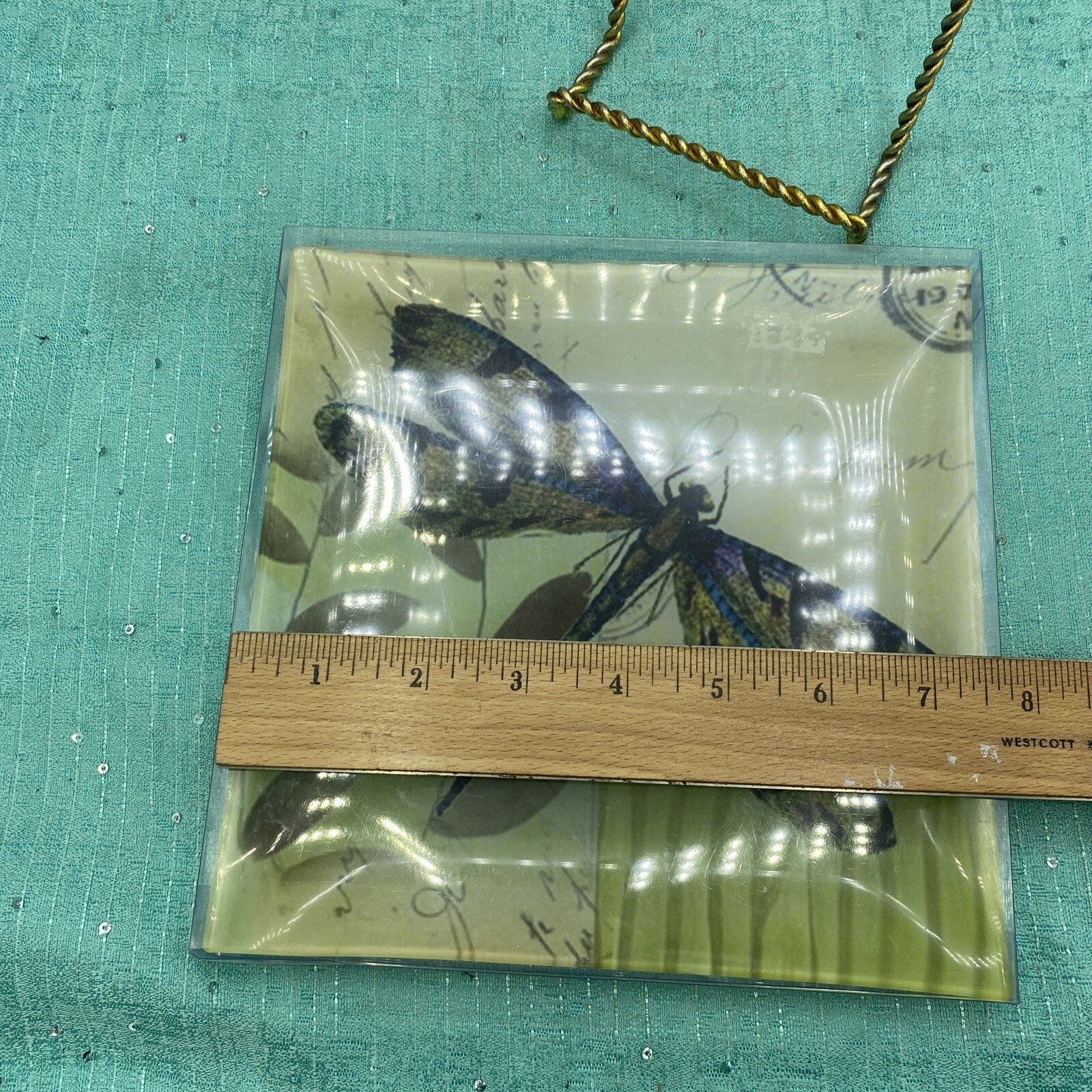 7.75” Square Pale Green Dragonfly Collector Glass Plate New In Box