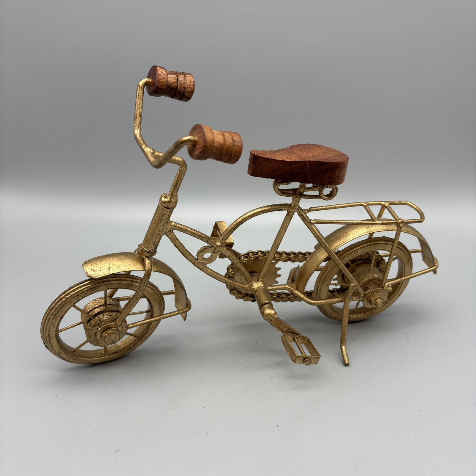 Zimlay Eclectic Bicycle Statue Distressed Gold with Wood Handles/Seat Great Gift