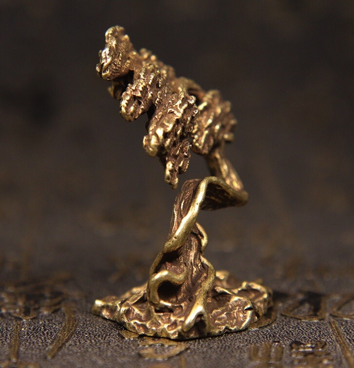 Brass Green Pine Tree Statue Small Sculpture Tabletop Figurine Home Decor Gifts