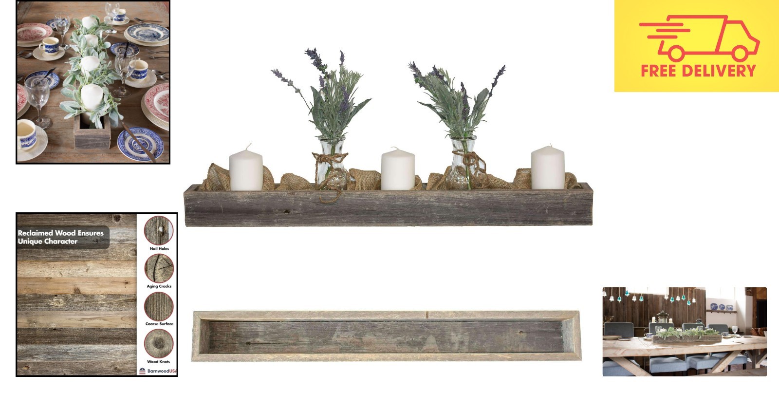 Country Rustic Barnwood Table Decor 35.5″L – Perfect for Planter & Organizing