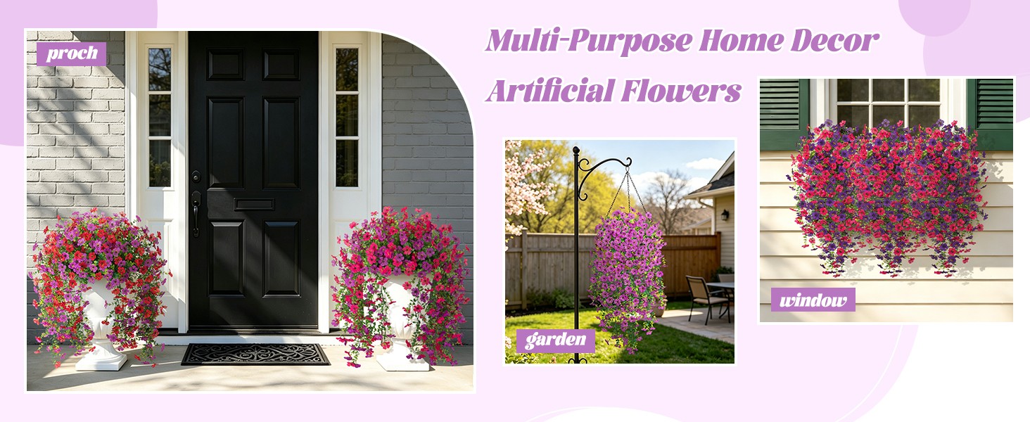 Fake Artificial Hanging Flowers for Outdoors Decoration, 2 PCS Faux UV Resistant