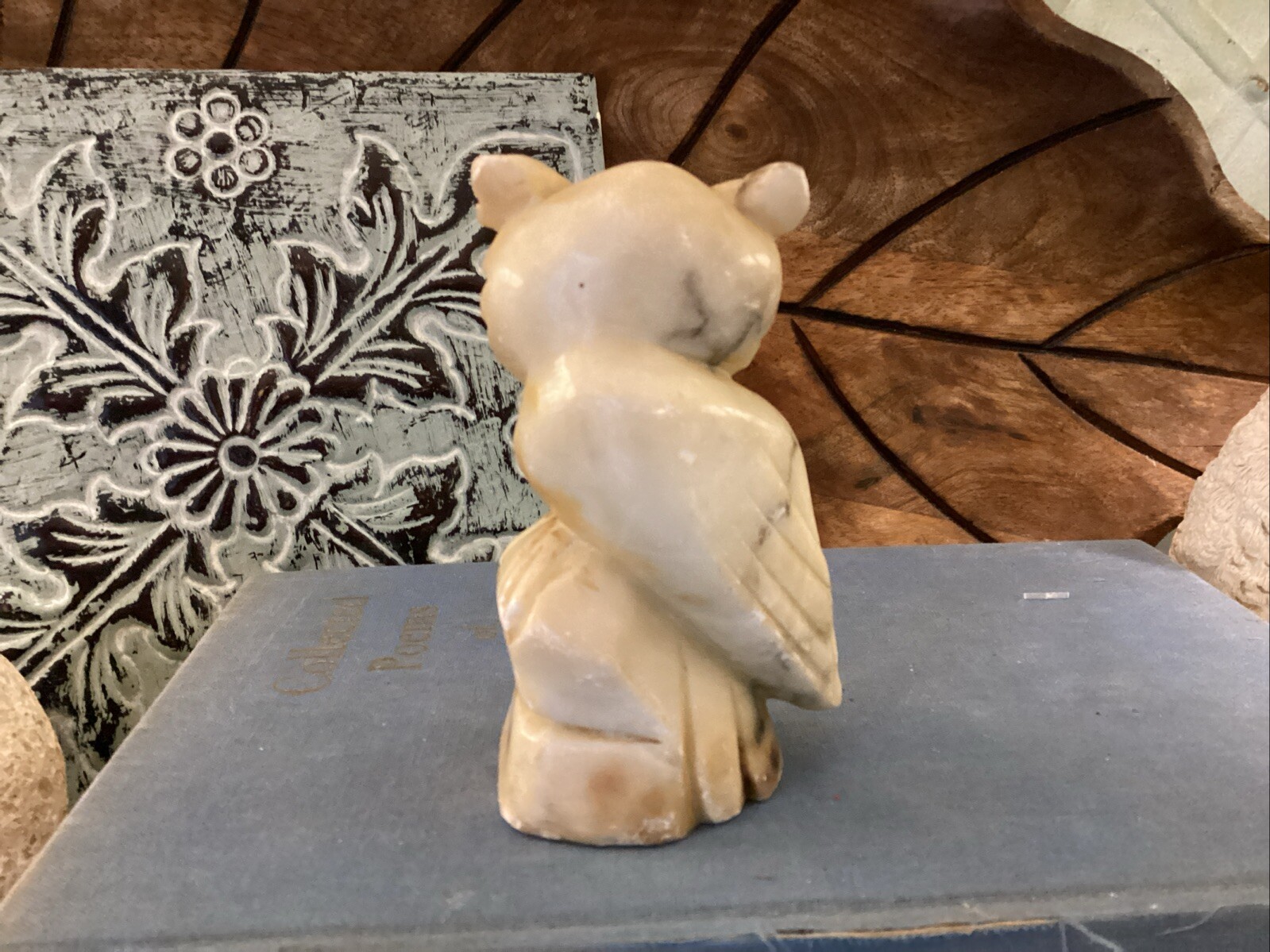 ALABASTER OWL Figure Handcarved Made in Italy Orange Brown Vintage Peck & Peck
