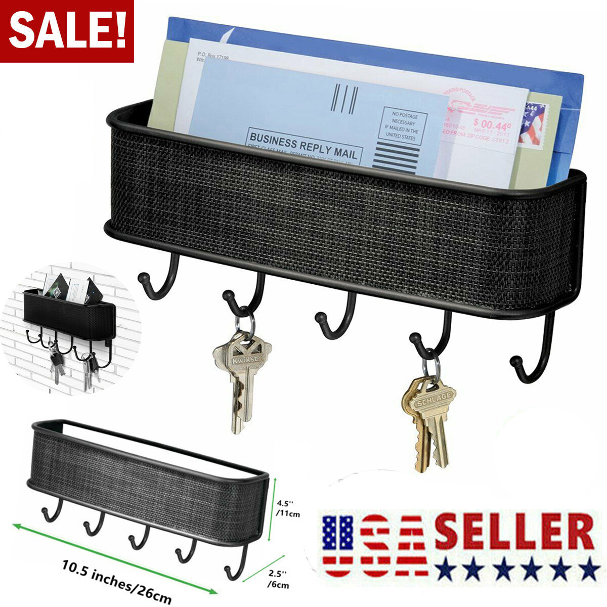 Wall Mount Key Rack Hanger Holder 5 Hook Chain Storage Keys Organizer Home Decor