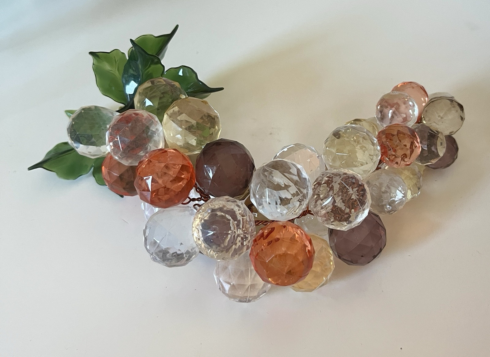 Multicolored Cluster Grapes On The Vine With Leaves Lucite 9 Inches Long
