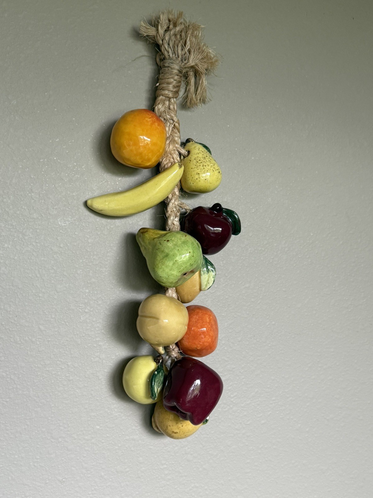 Vintage Ceramic Fruit on Rope Hanging Wall Art Kitchen Decor MCM Farmhouse