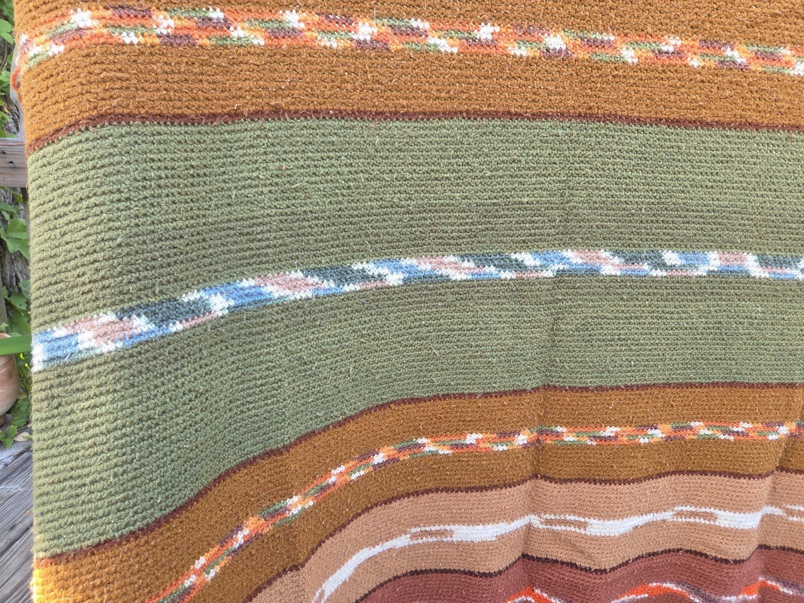Hand Knitted Afghan Blanket Throw Vintage Crochet 65″ T x 54″ W Multi Color
