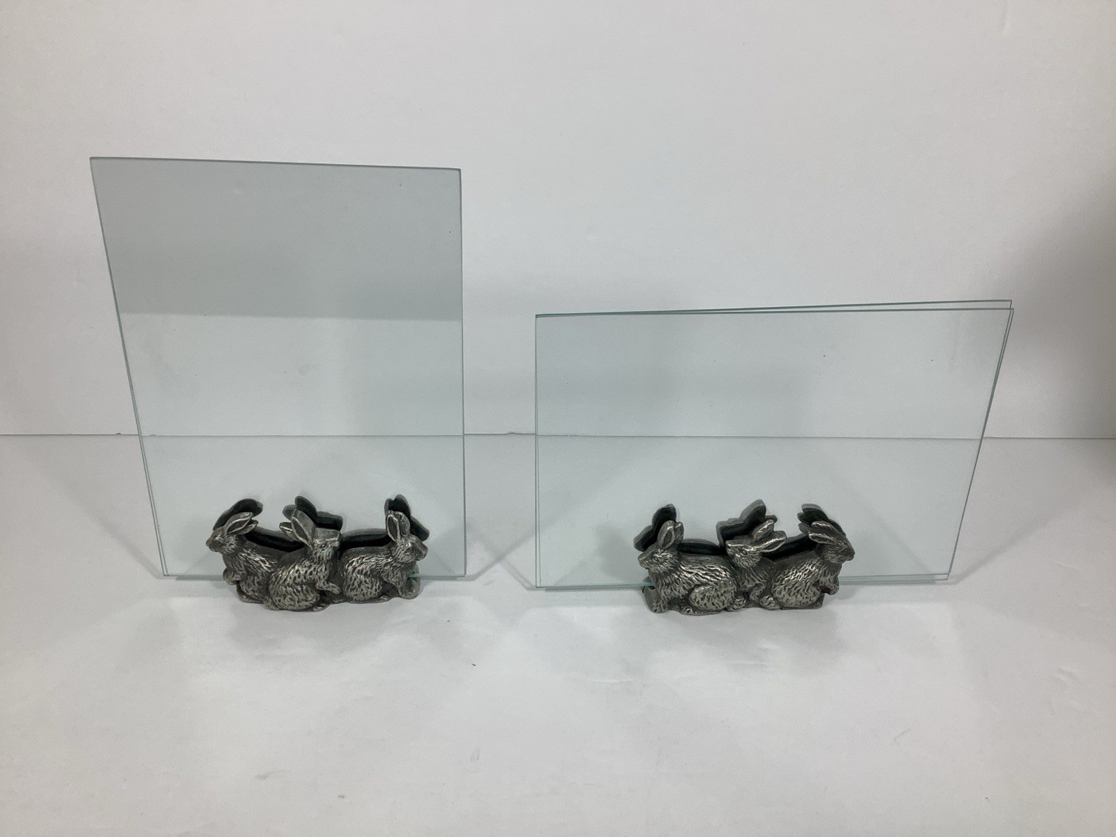 5×7 Picture Frames Pewter Bunnies Base Display Both Sides Burnes of Boston 1998
