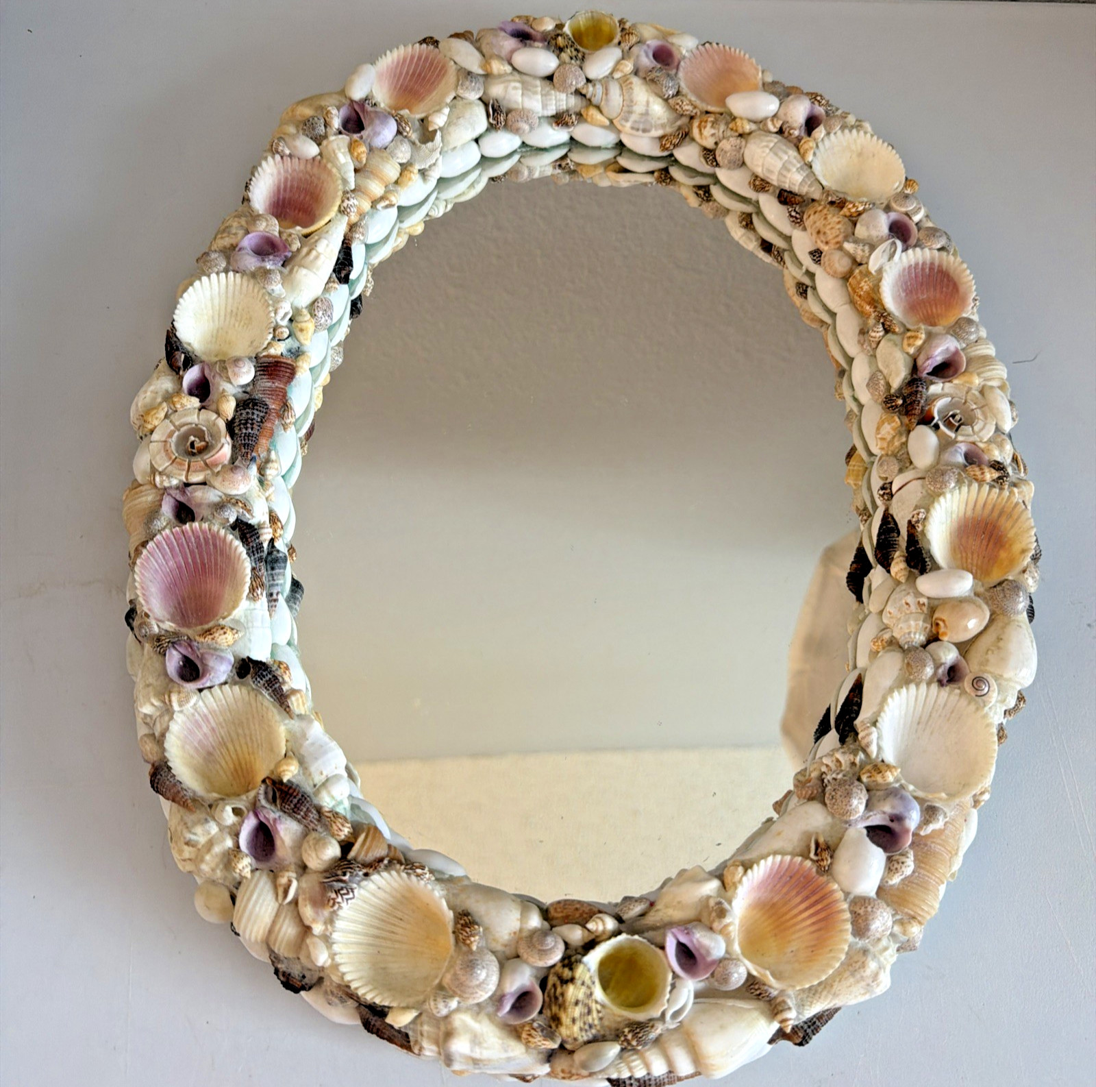Seashell Encrusted Framed Wall Mirror Made in Philippines 15.25×11.25″ Oval