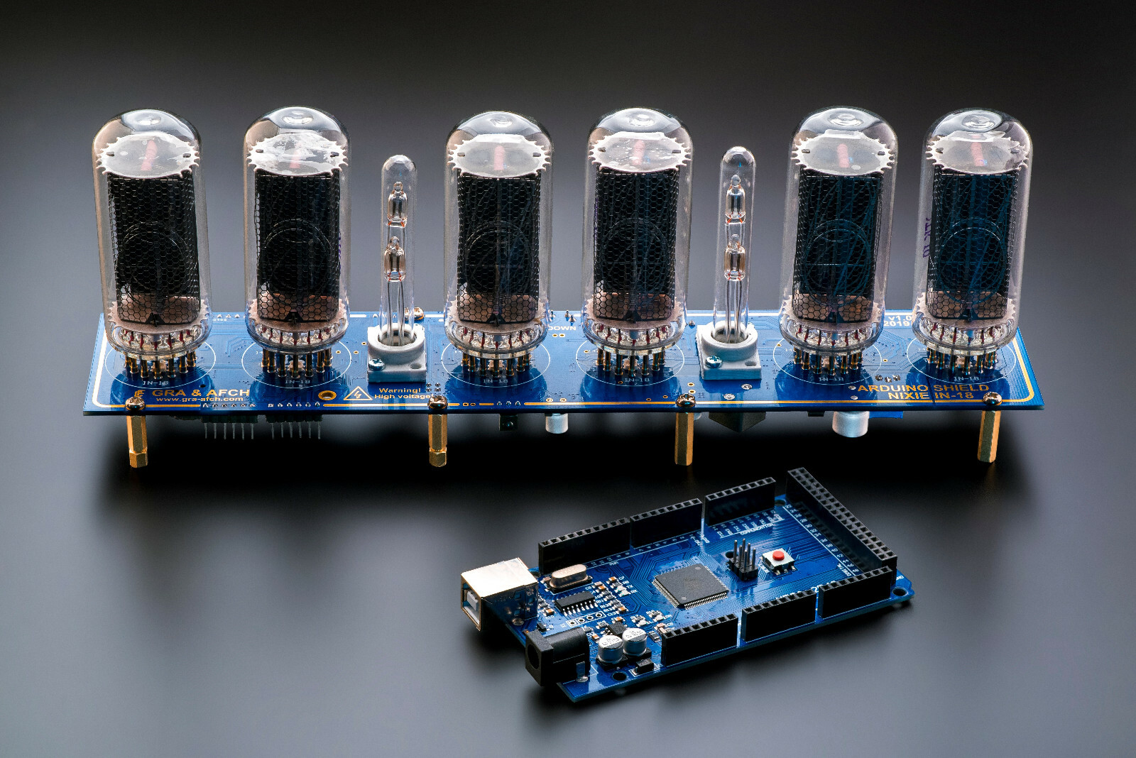 IN-18 Nixie Tubes Clock Shield NCS318 for Arduino with Columns [TUBES OPTIONAL]