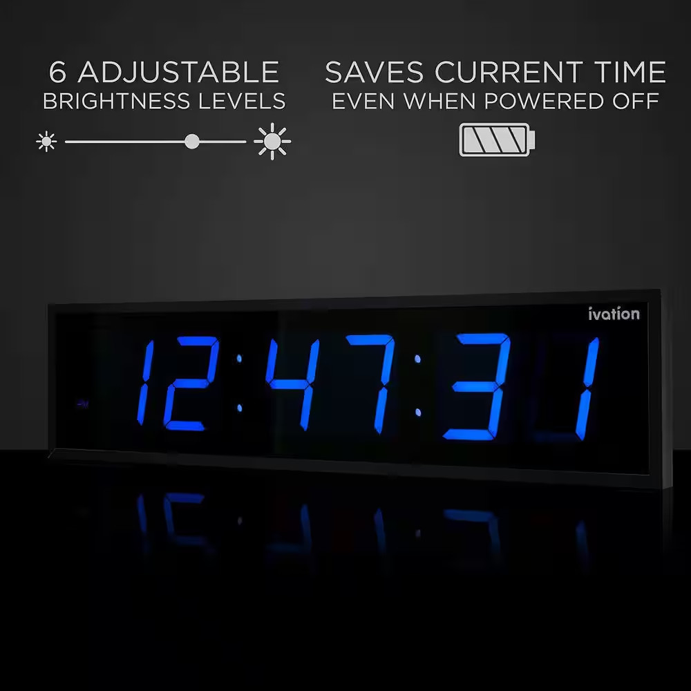 24 In. Blue Large Digital Wall Clock, LED Wall Clock with Stopwatch, Alarms, Tim