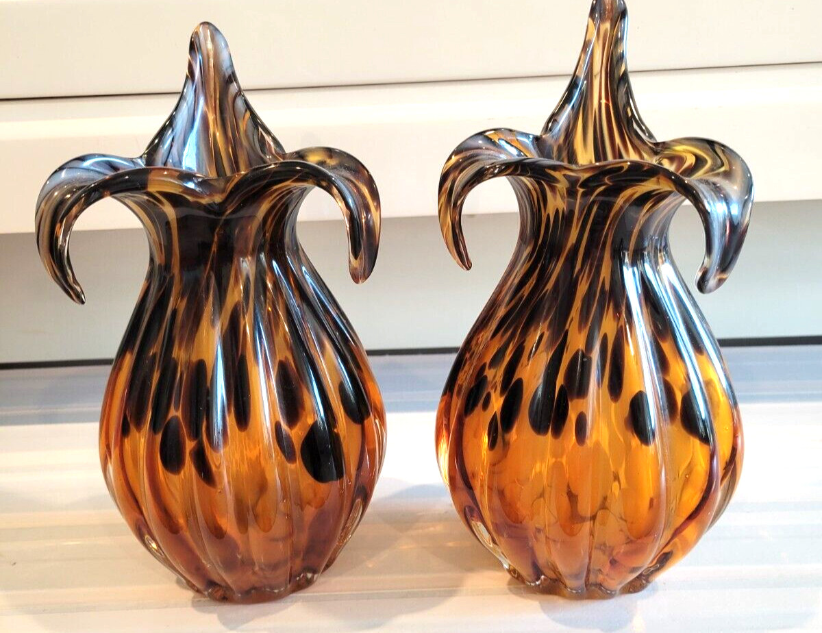 2 GLOBAL AMICI SAFARI GLASS JACK IN THE PULPIT VASES 9 INCHES