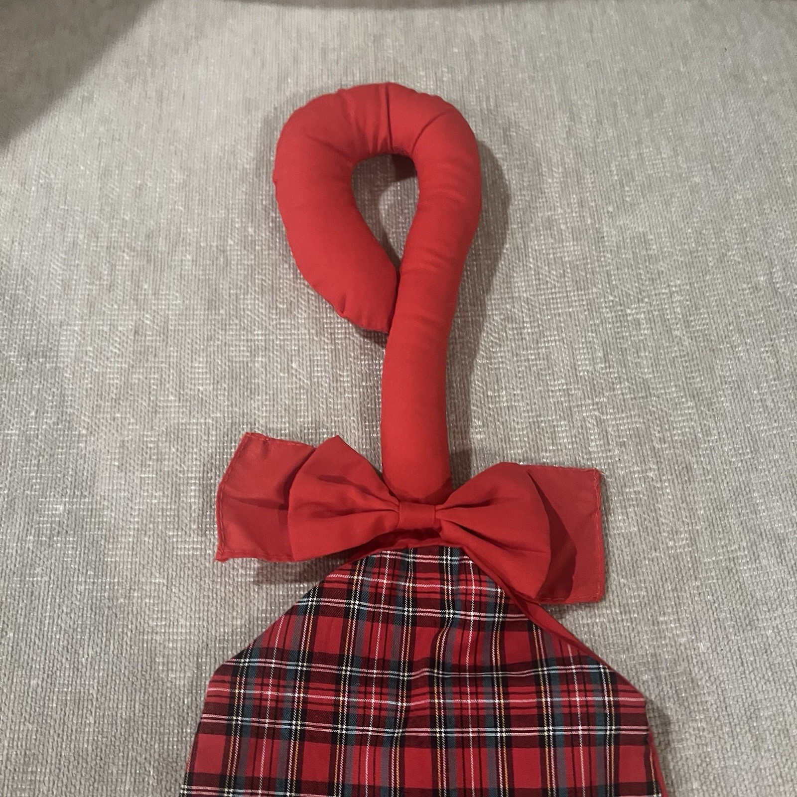 Vintage Christmas Stocking Country Dog Plaid Handmade Door Hanger Red Cotton
