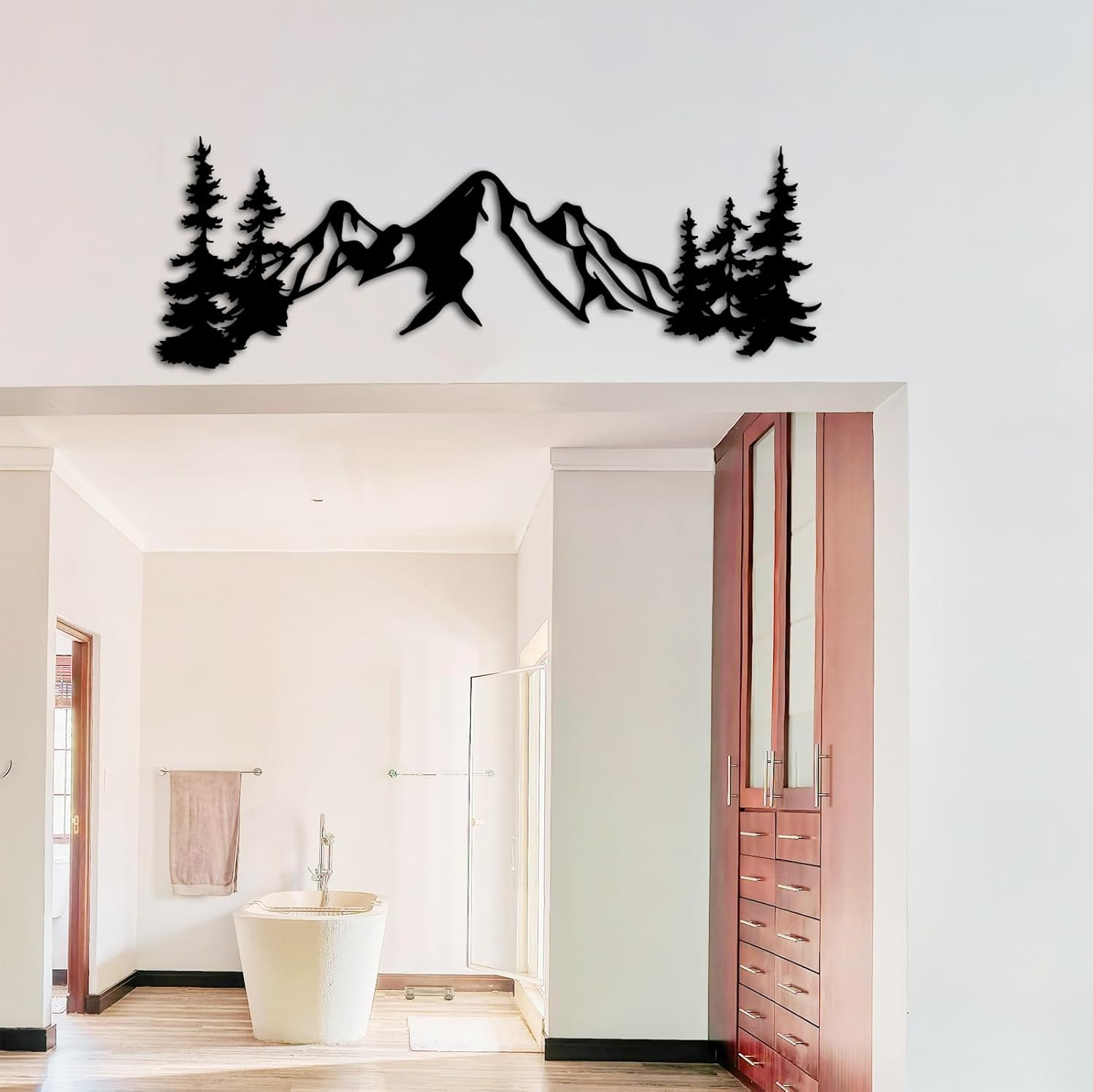 Metal Mountain Wall Art Decor, Mountain Forest Silhouette Art Suitable for Livin