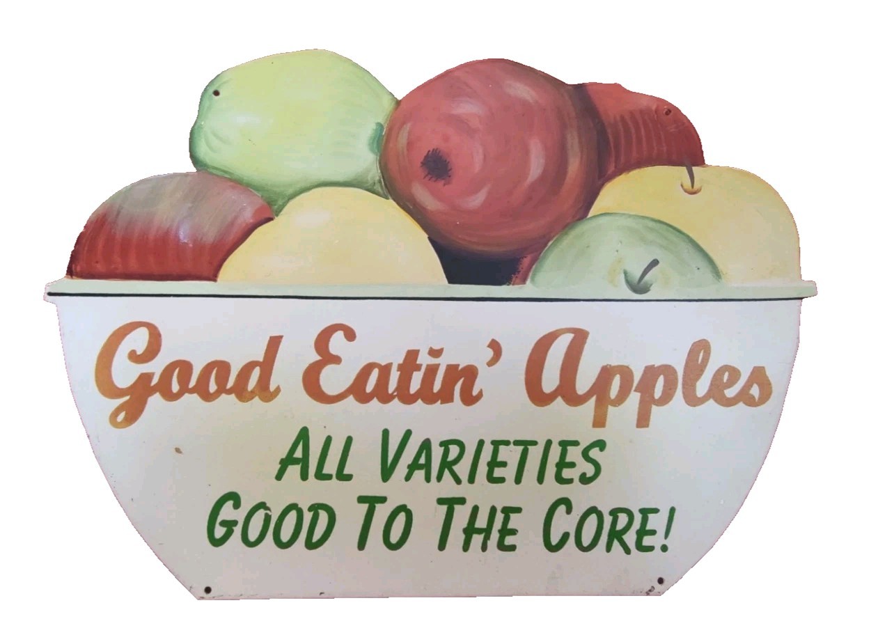 Vintage Good Eatin’ Apples Metal Sign Apple Orchard Farm Stand Advertising 14″