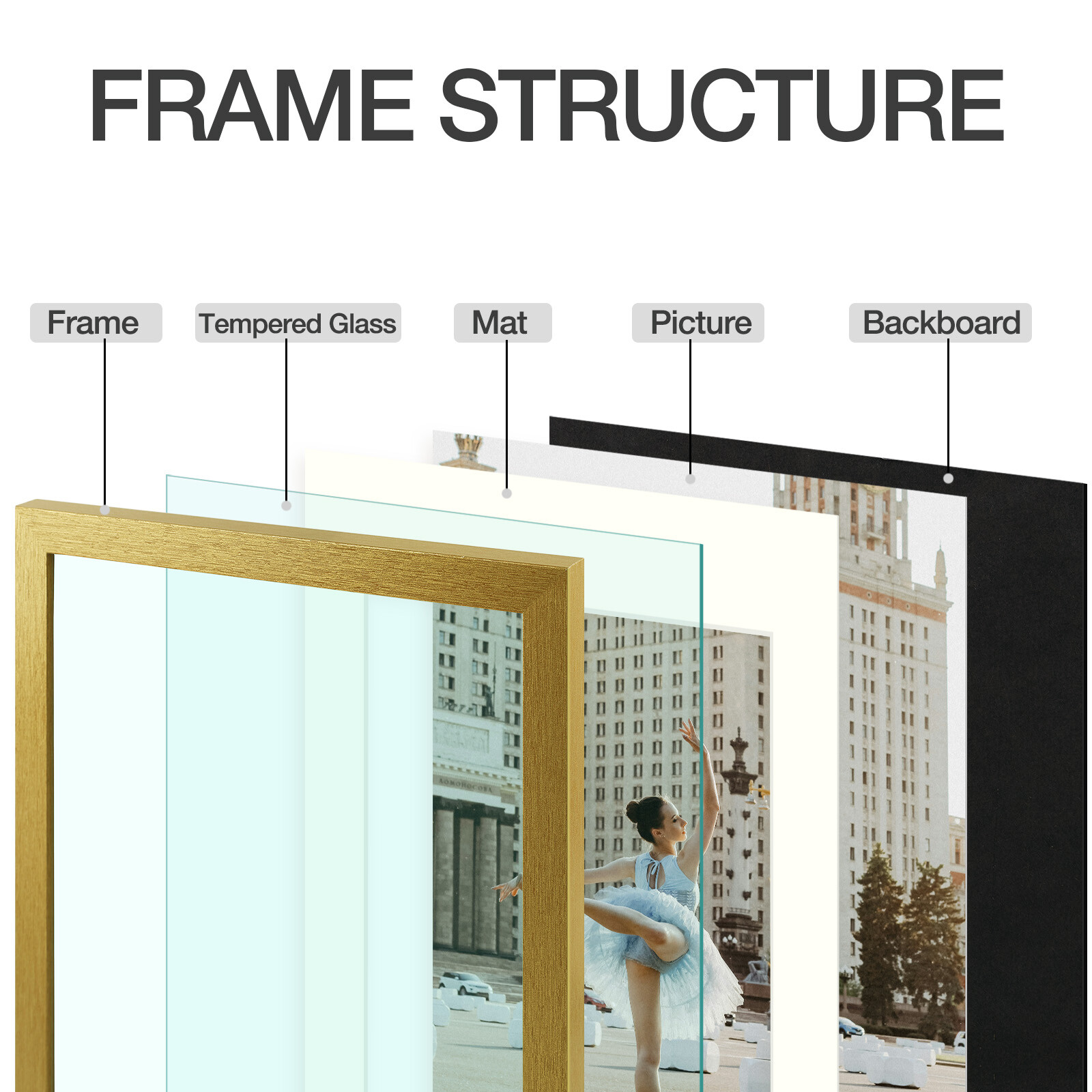 11×14 Picture Frame Display Pictures 8×10 with Mat Real Glass Wall Gallery Frame