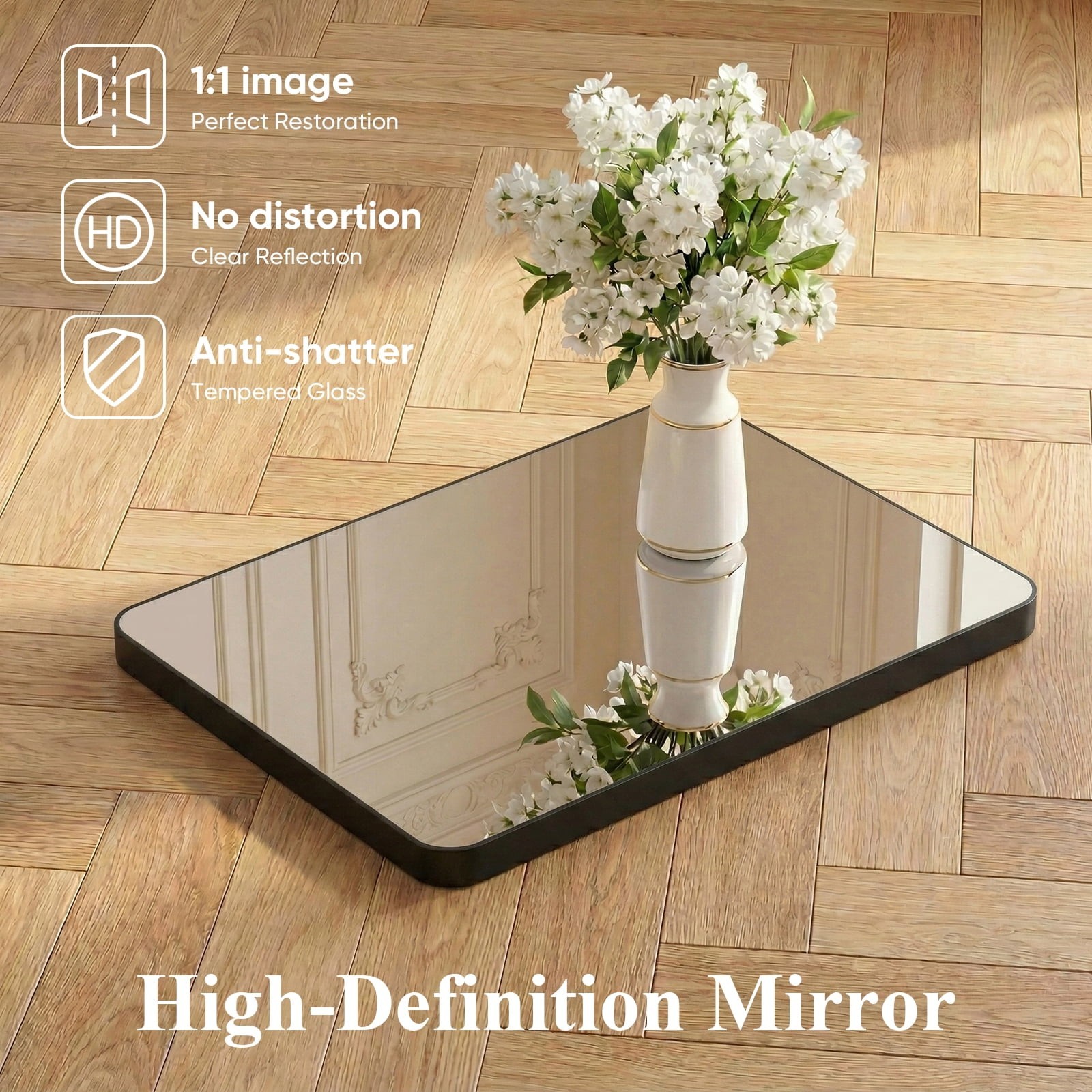 5 Size Choice Rectangular Bathroom Mirror w/Round Corner&Metal Frame,Wall Mirror