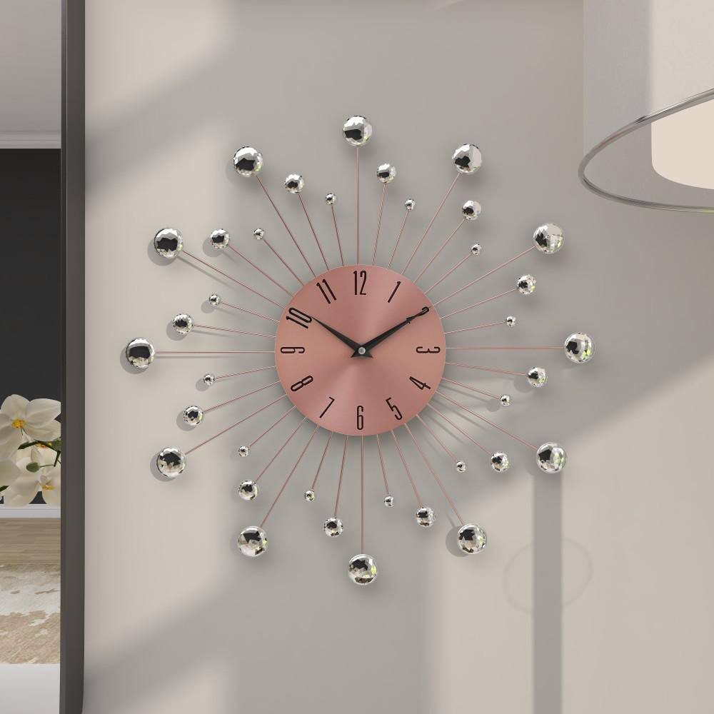 15 In. X 15 In. Copper Metal Starburst Wall Clock with Crystal Accents