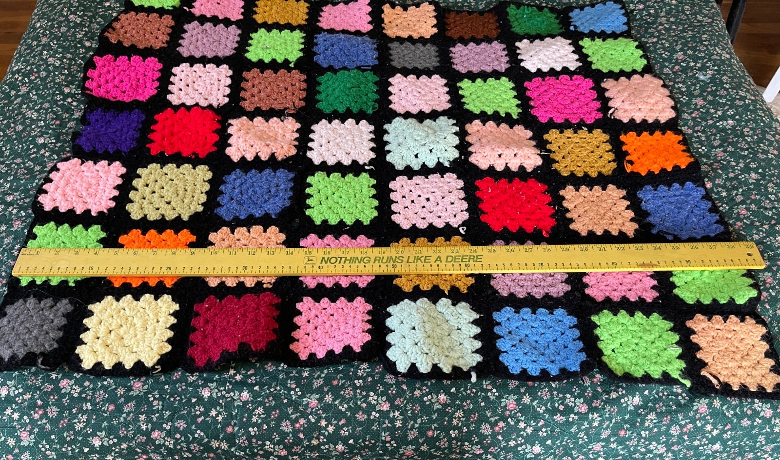Granny Square Crocheted Throw Afghan Black Multicolor Small 29 x 34 Roseanne