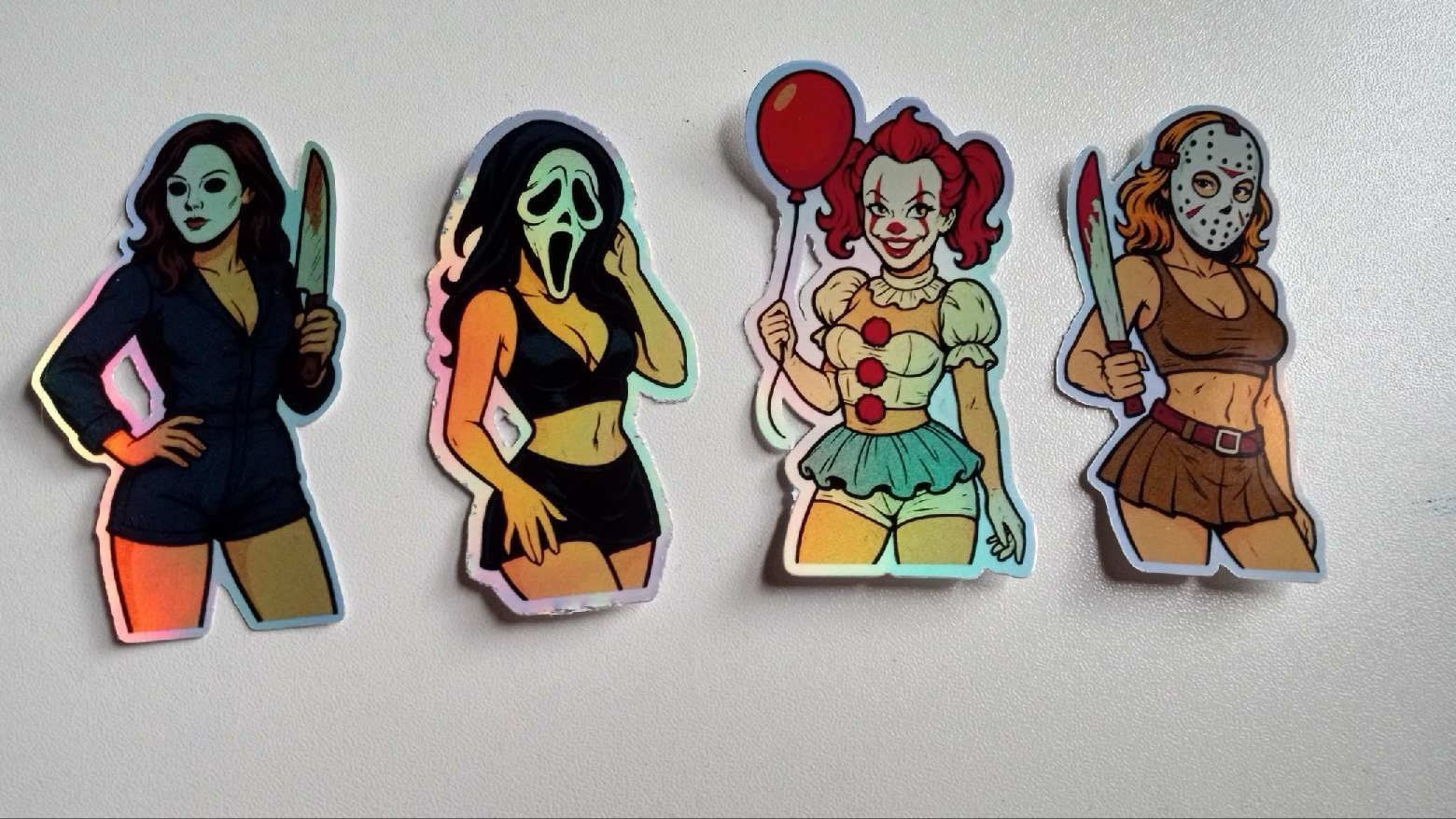 Horror Cosplay Girls 3inch Waterproof Holographic Vinyl Sticker Pack (all 4)
