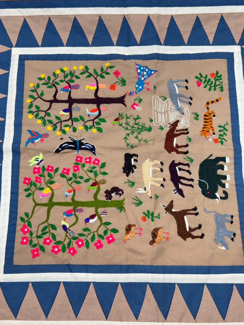 Handmade Embroidered Wall Hanging Tapestry with Animals & Birds 55×57 cm