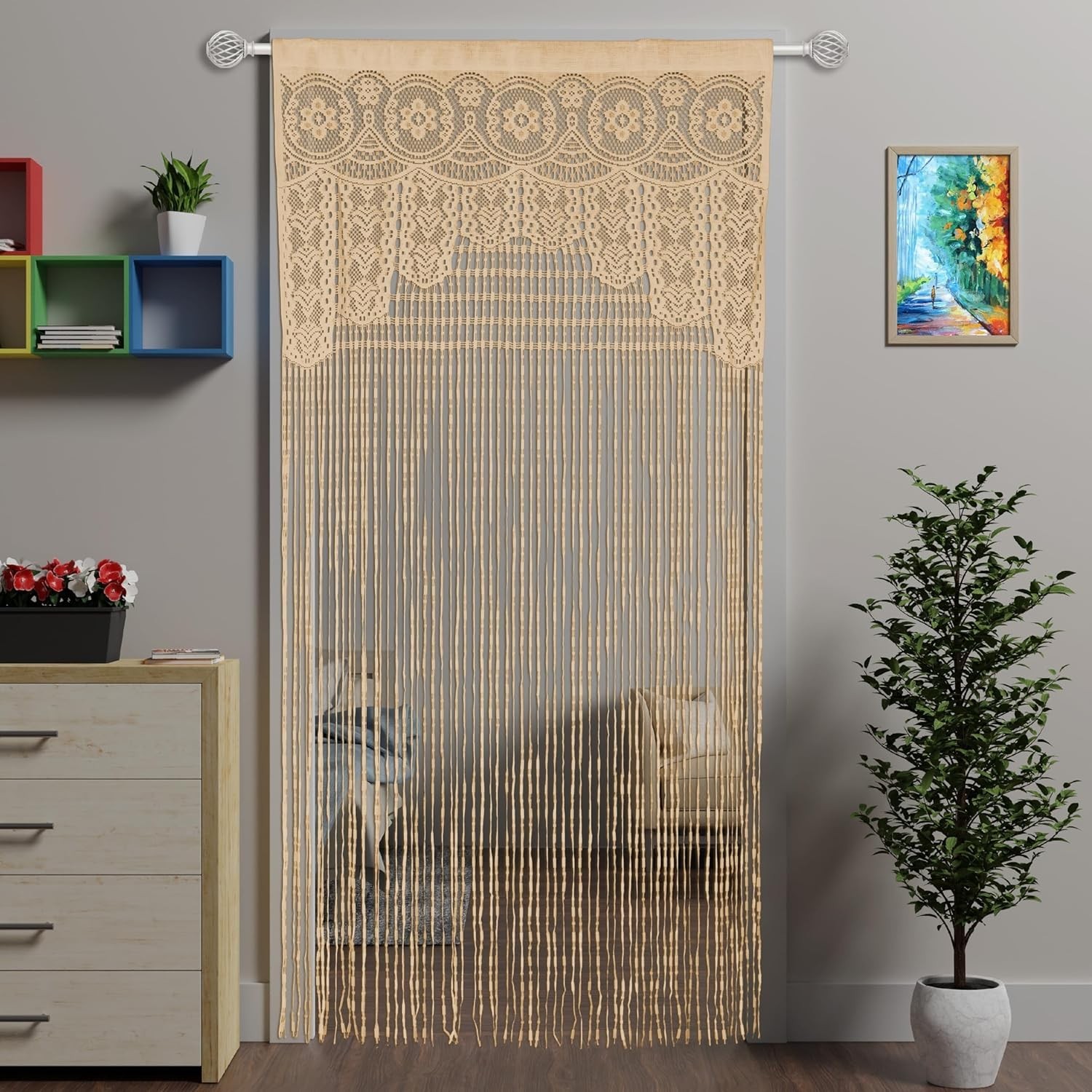 Macrame Curtain Boho Doorway Window Wall Decor Fiber Yarn Art Handwoven Hanging