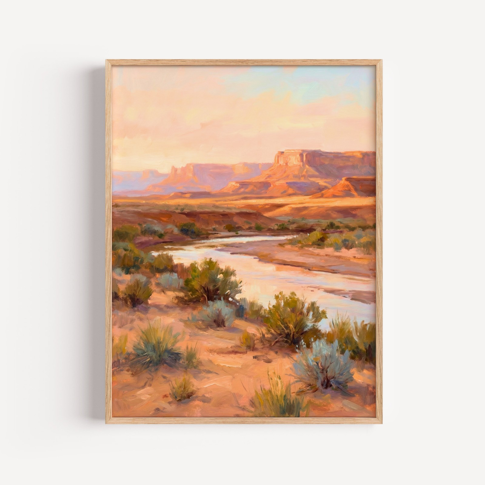 Southwestern Landscape Art, Desert Sunset Oil Painting, Sagebrush River Print