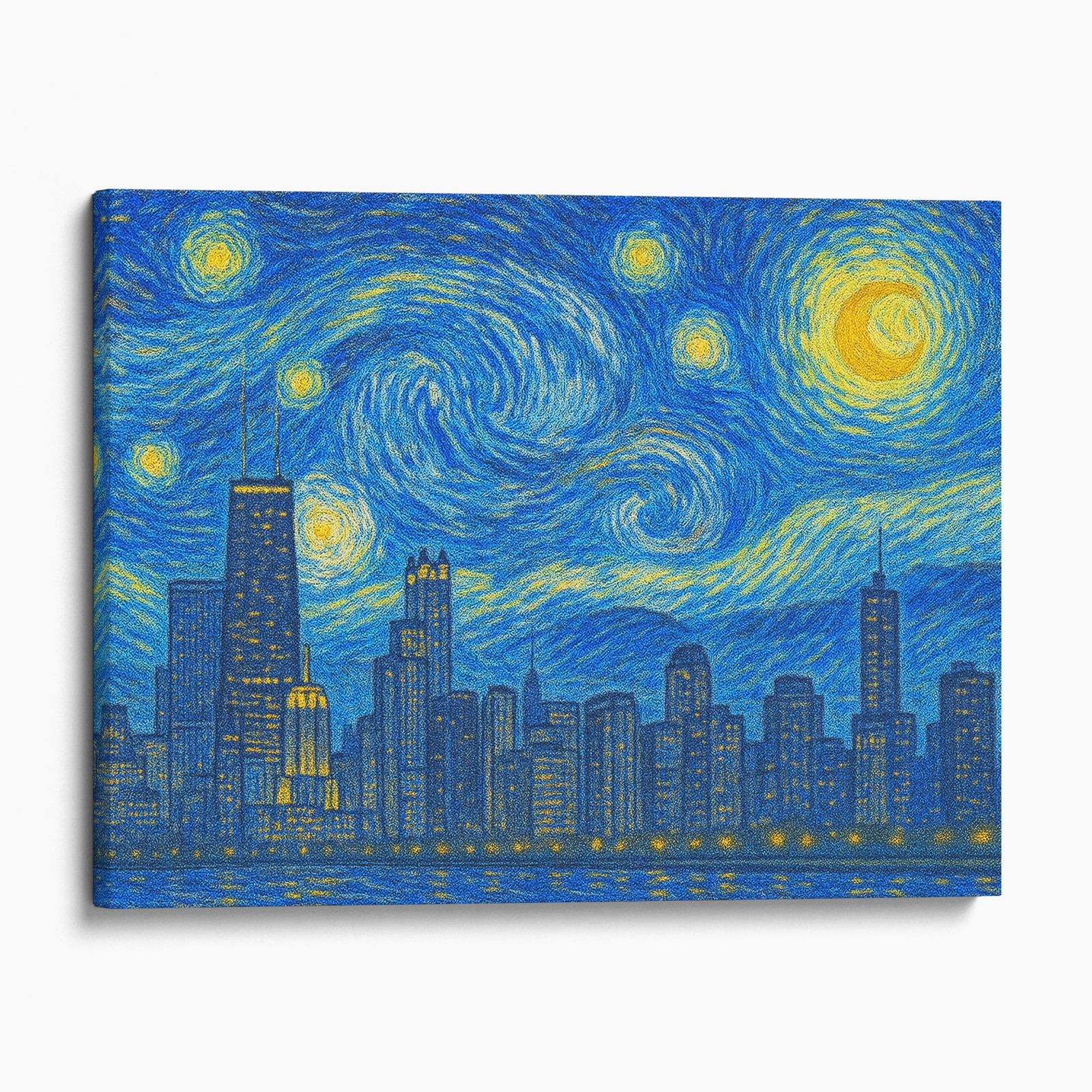Chicago City Skyline Van Gogh Starry Night USA City Canvas Wall Art Print