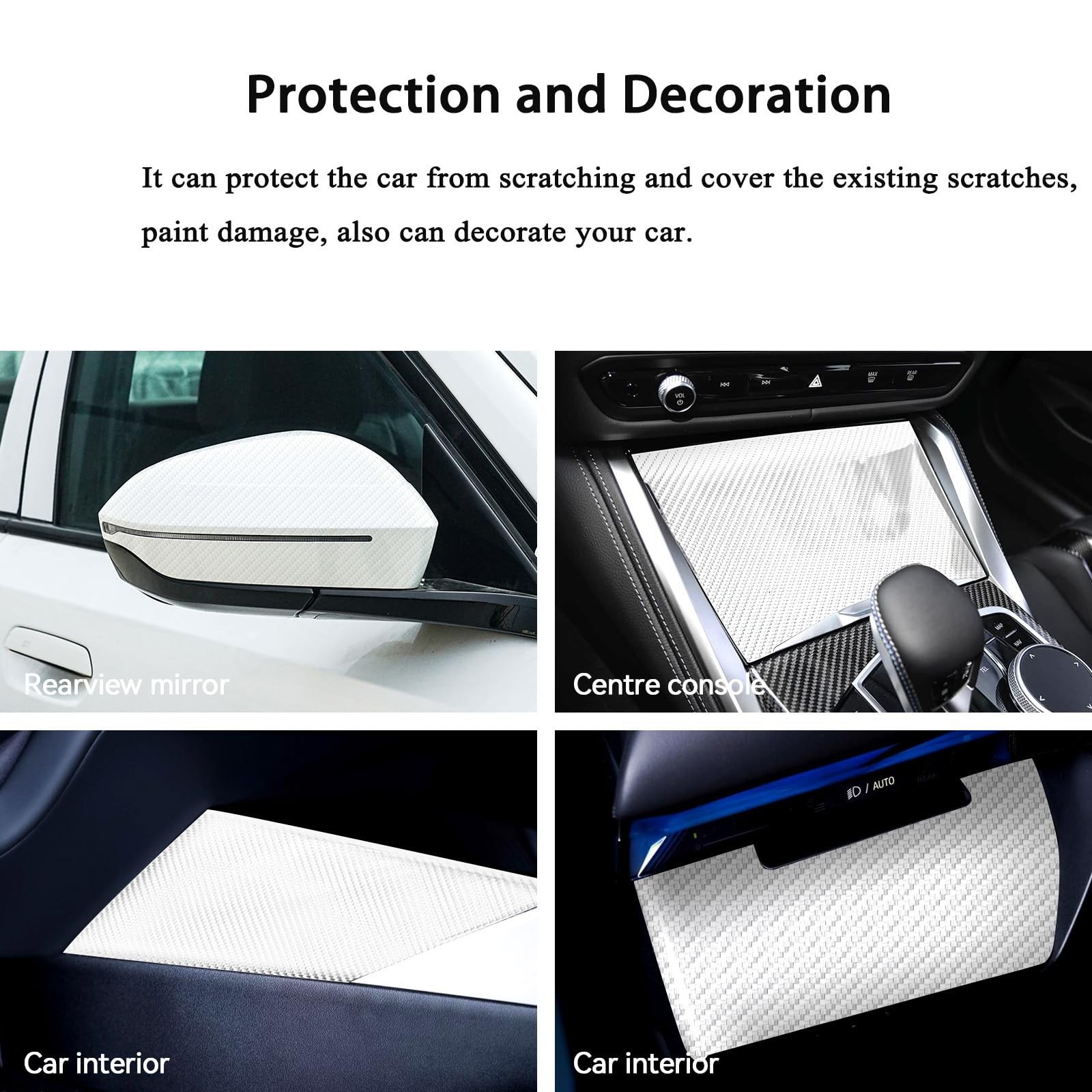 White Carbon Fiber Vinyl Wrap for Cars, 6D High Gloss Car Wrap Vinyl Roll wit…