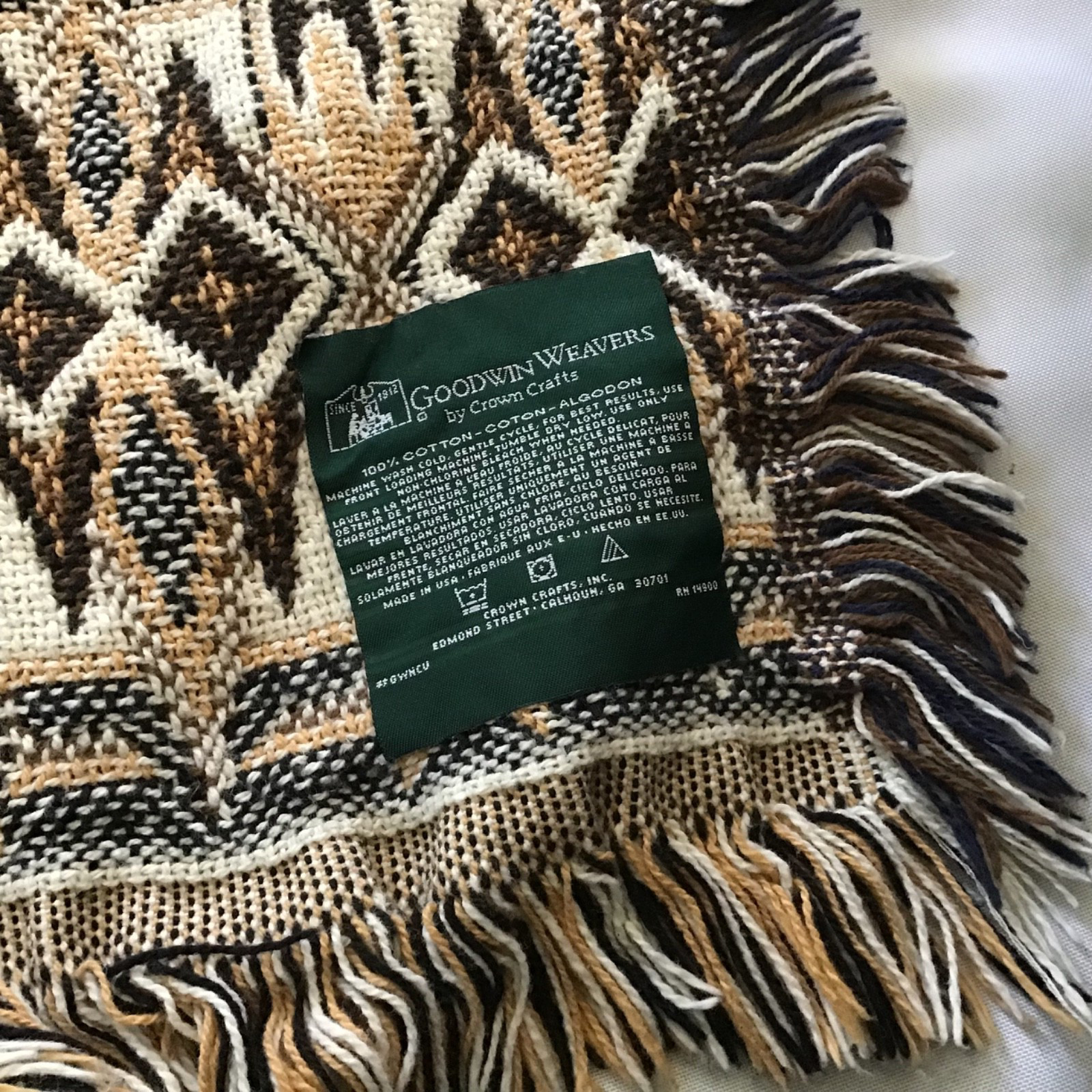 Vintage Wolf Throw Blanket Goodwin Weavers by Crown Crafts 100% Cotton USA