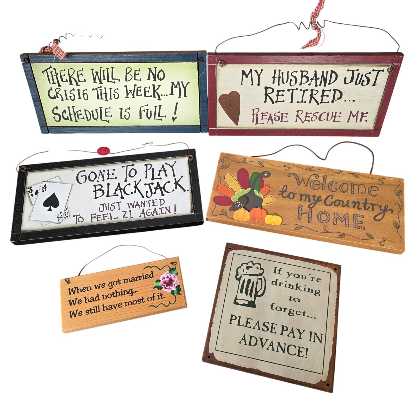 Assorted Hanging Wall Sign Decor Lot Rustic Farmhouse Style Set