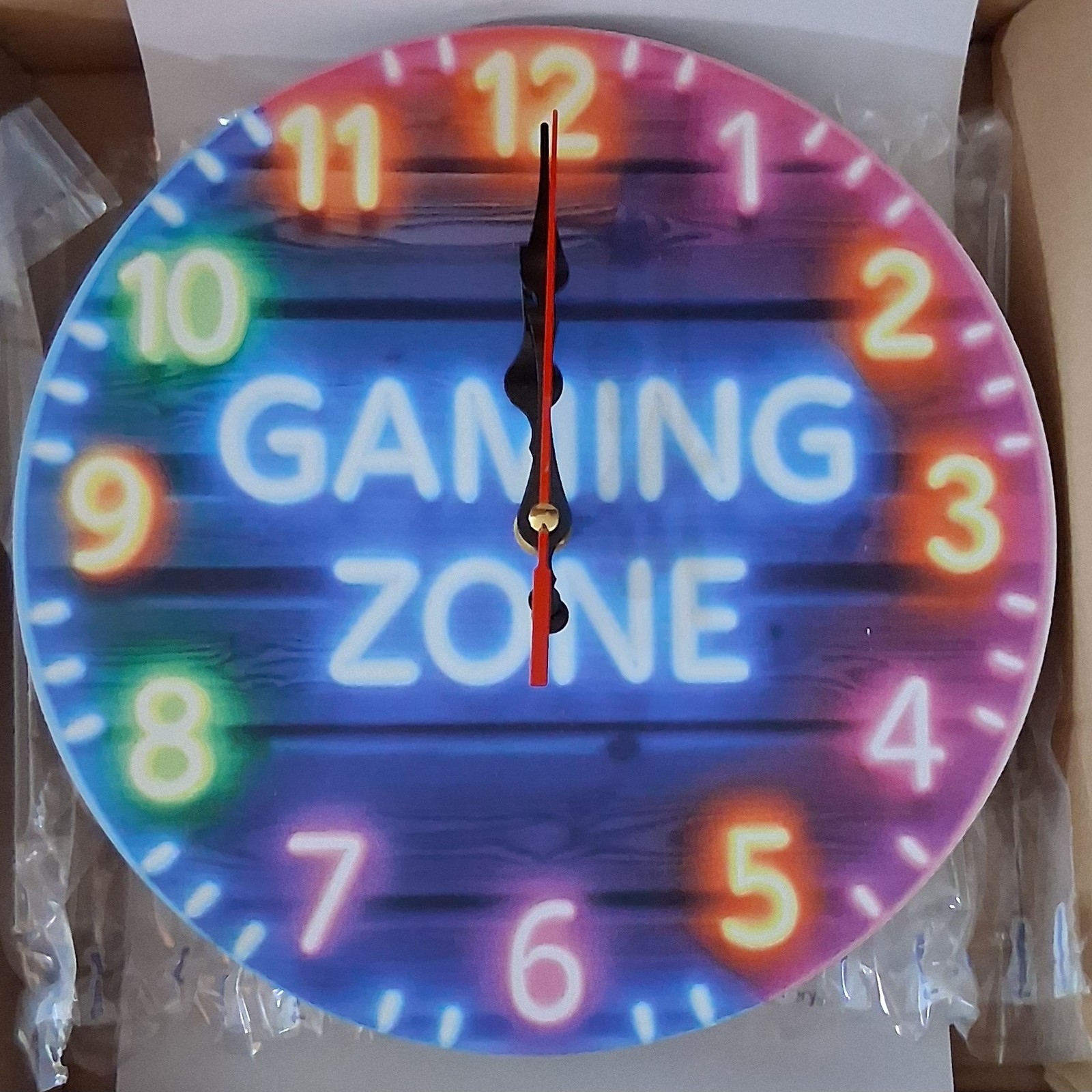 Gift Idea! 9.8″ Neon Gaming Zone Wood Wall Clock w battery & instructions.