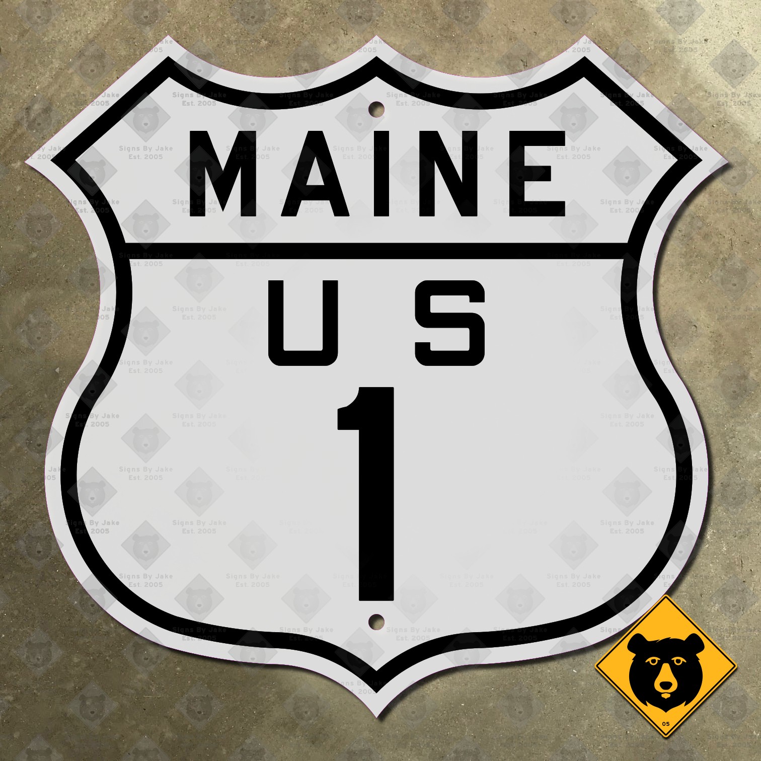 Maine US Route 1 highway road sign Atlantic Coast Portland Fort Kent 1926 16×16