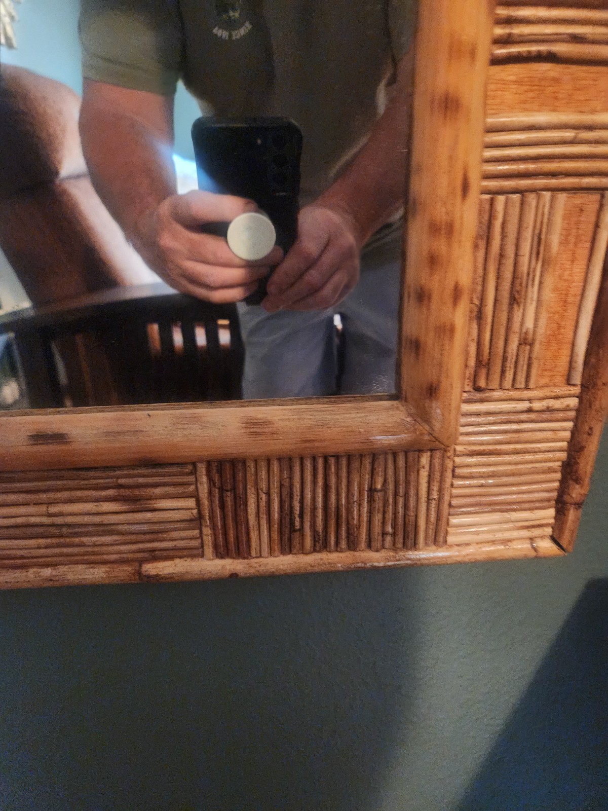Vintage Coastal Boho MCM Tortoise Bamboo Rectangle Framed Mirror – 27” x 22”
