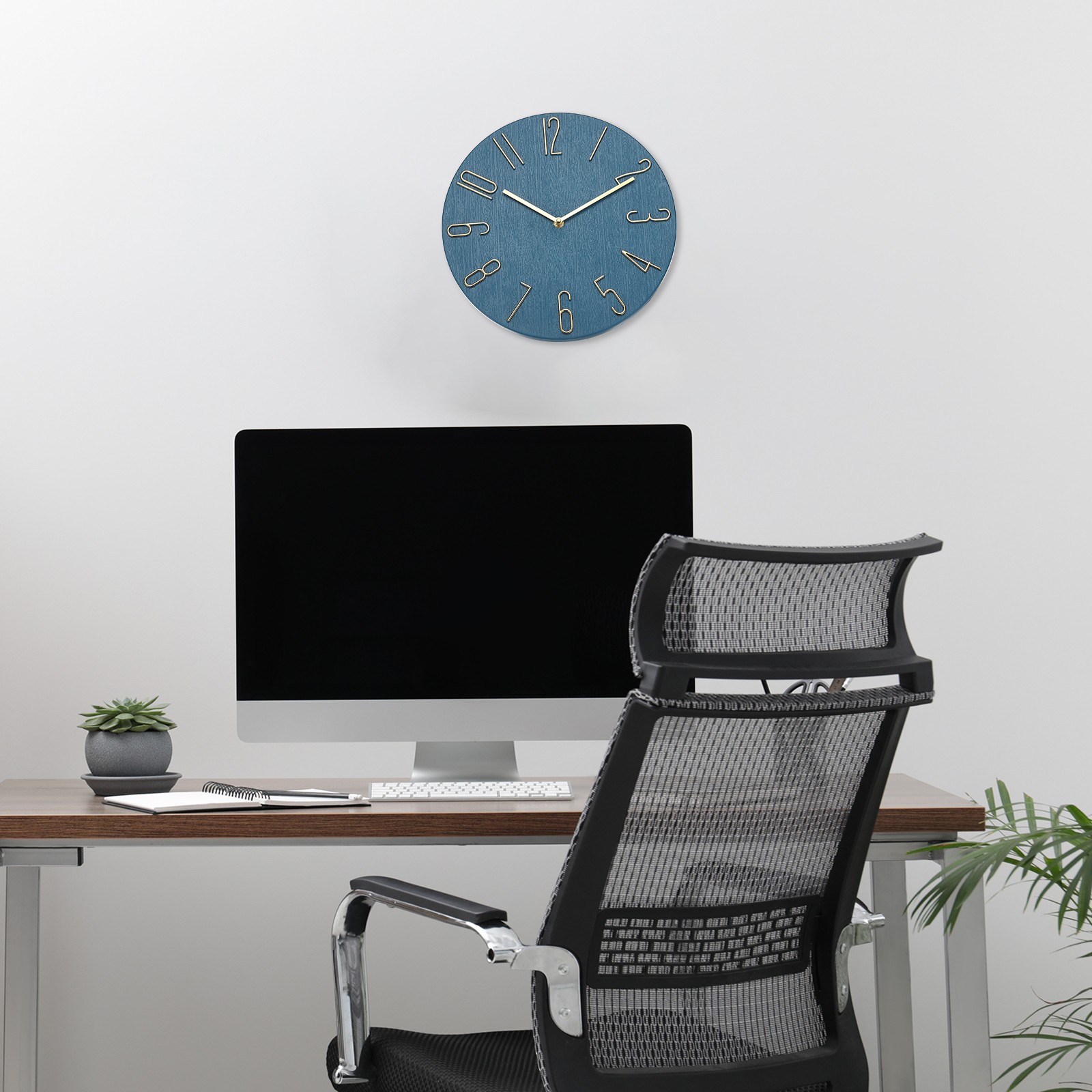 12″ Vintage Wall Clock with Arabic Numerals Dark Blue