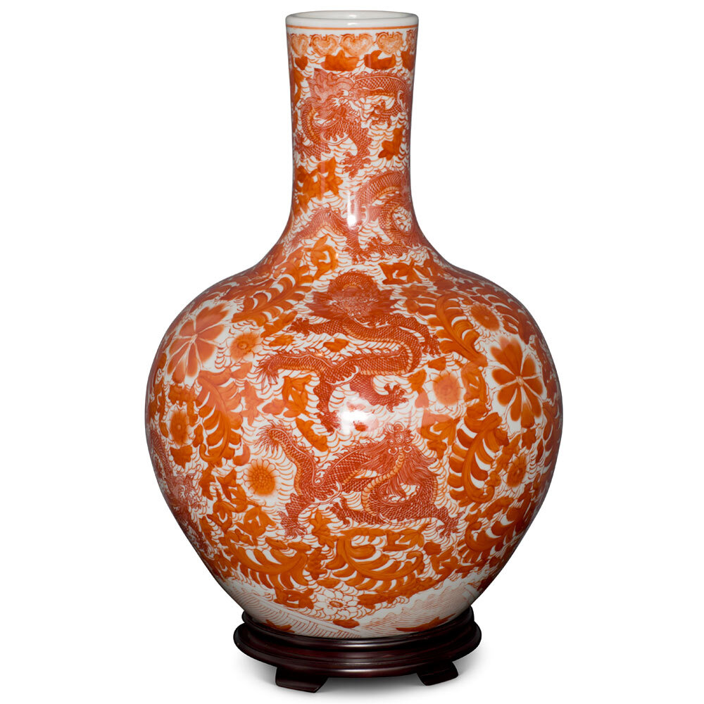 US SELLER – Red and White Imperial Chinese Dragon Porcelain Temple Vase