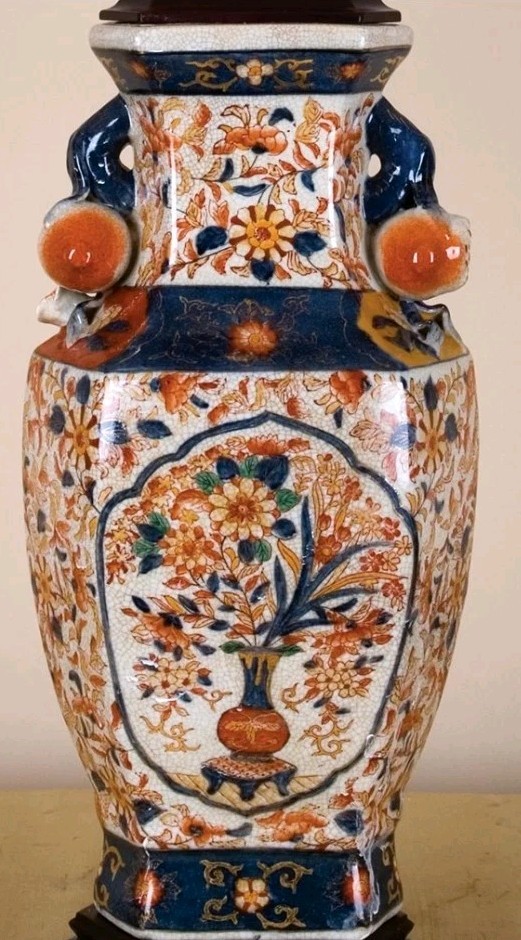 Imari Porcelain Hex Slim Vase -6.5″ x 15″ H