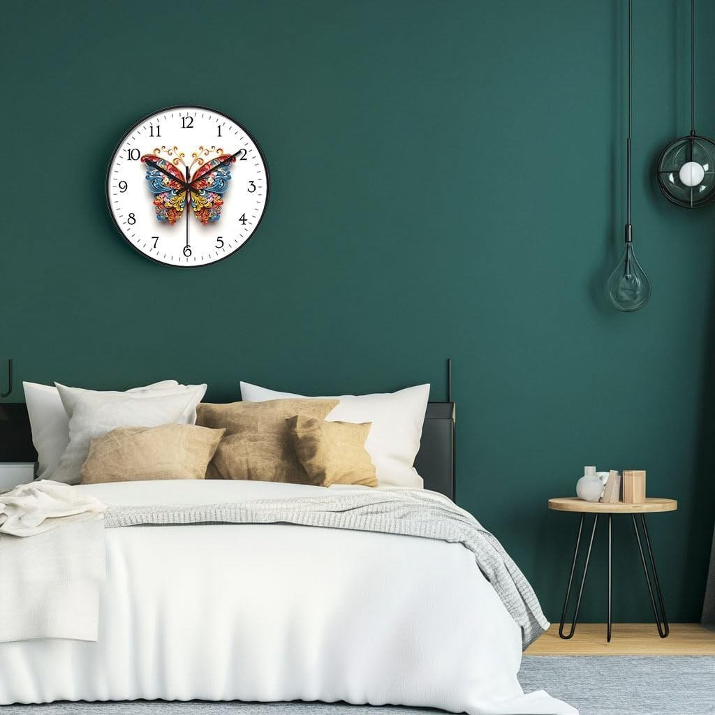 Compact 8 Inch Wall Clock with Silent Quartz Movement and Butterfly Design