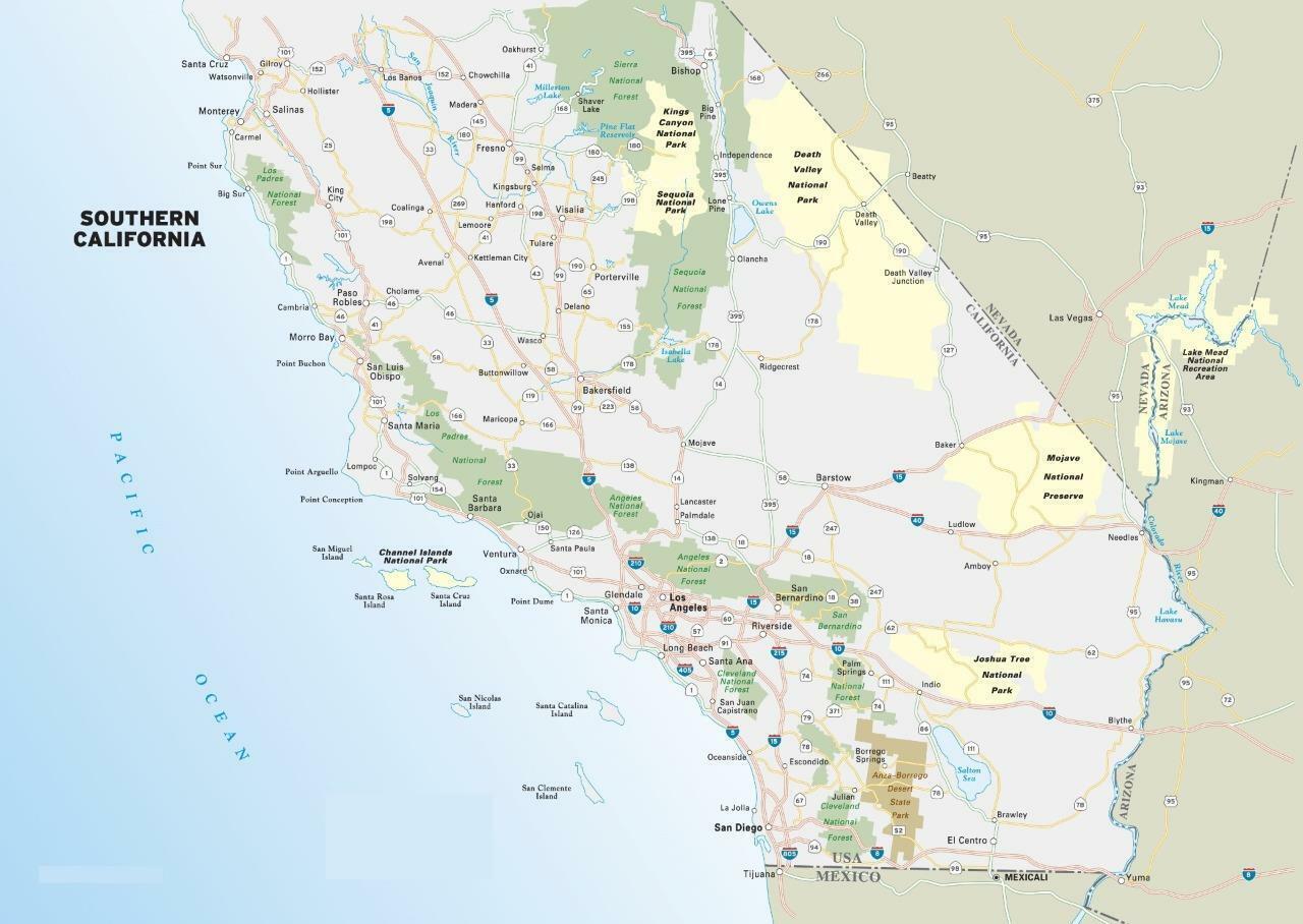 SOUTHERN CALIFORNIA ROAD MAP POSTER PICTURE PHOTO BANNER los angeles pacific